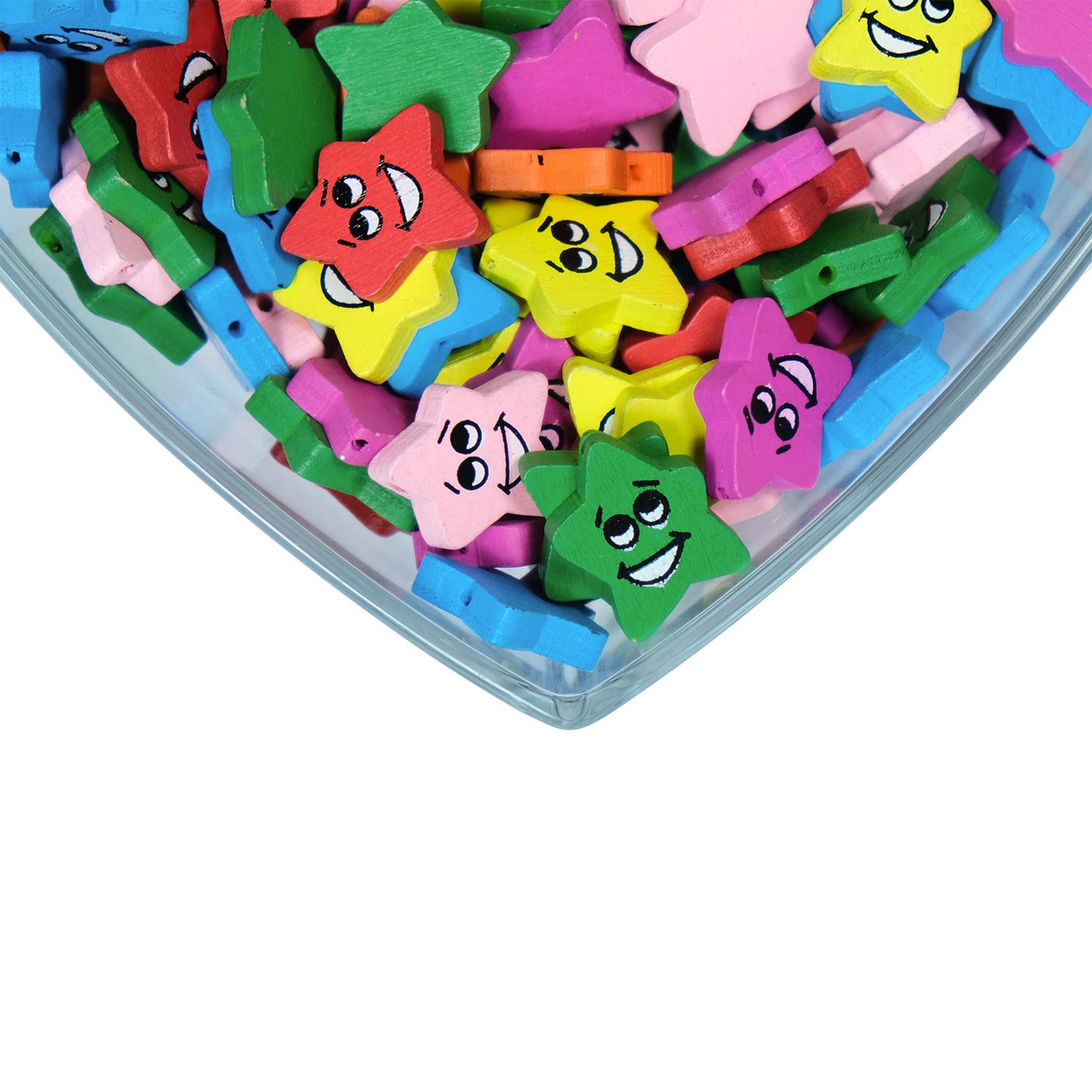Gülen Yüz Emojili Ahşap Yıldız Boncuk Karışık Renkli