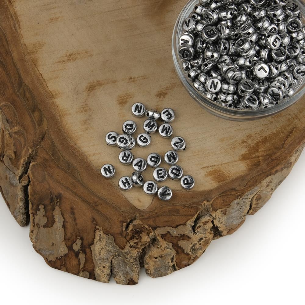 Gümüş Yaldızlı Plastik Harf Boncuk Yassı 25 Gram