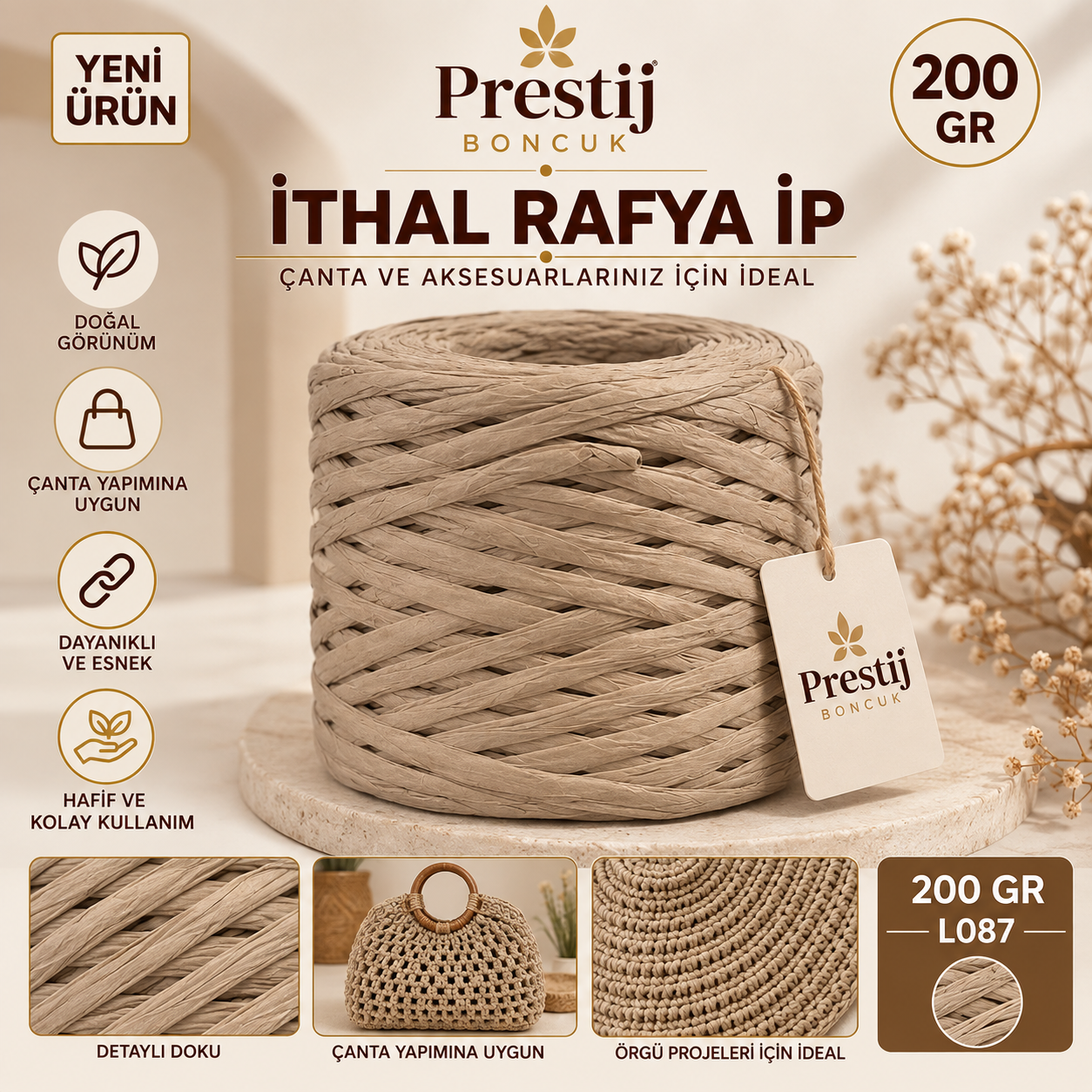 İthal Rafya İp 200 Gr L087 – Çanta ve Örgü Yapımı İçin Rafya İpi