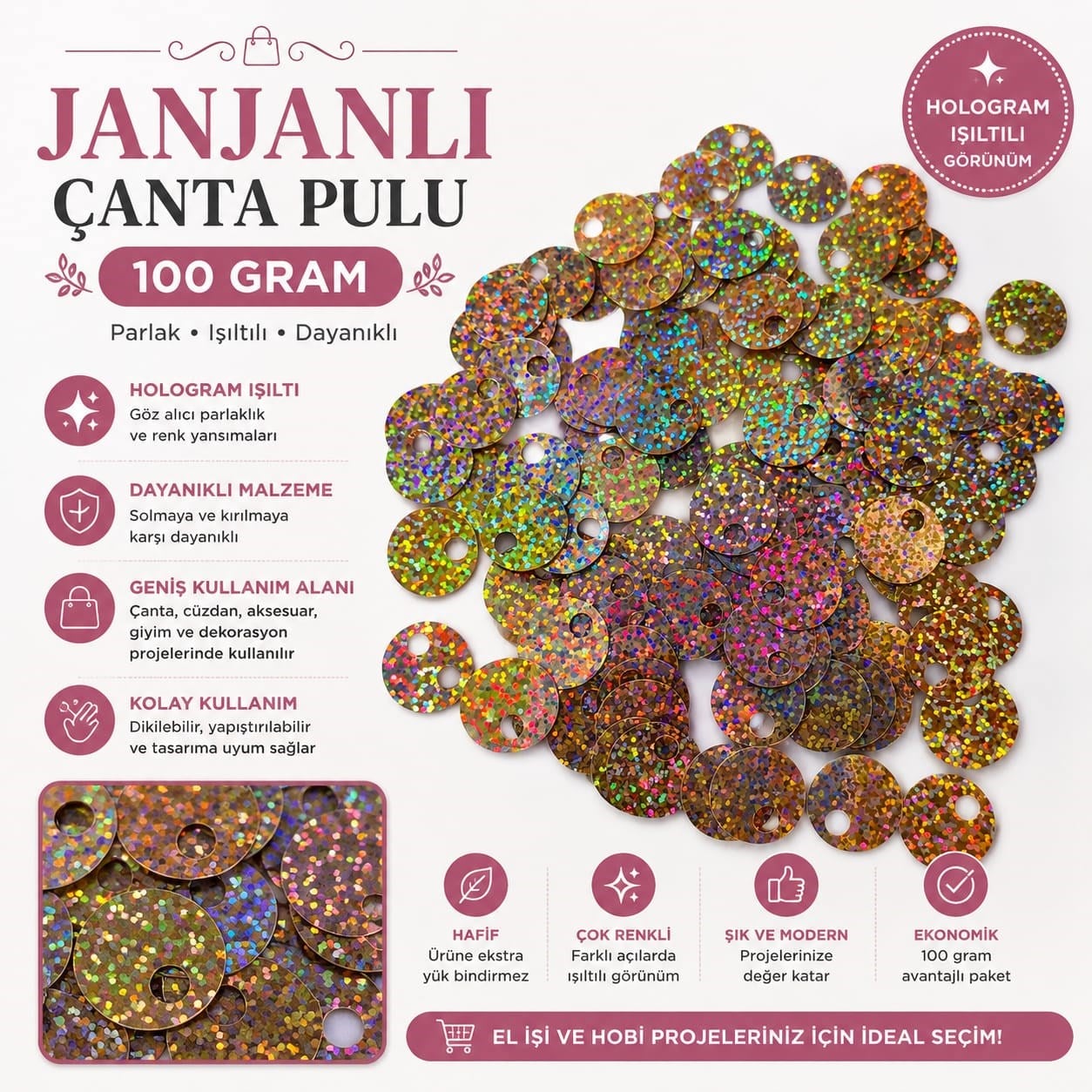 JanJanlı Hologram Çanta Pulu – 100 GRAM