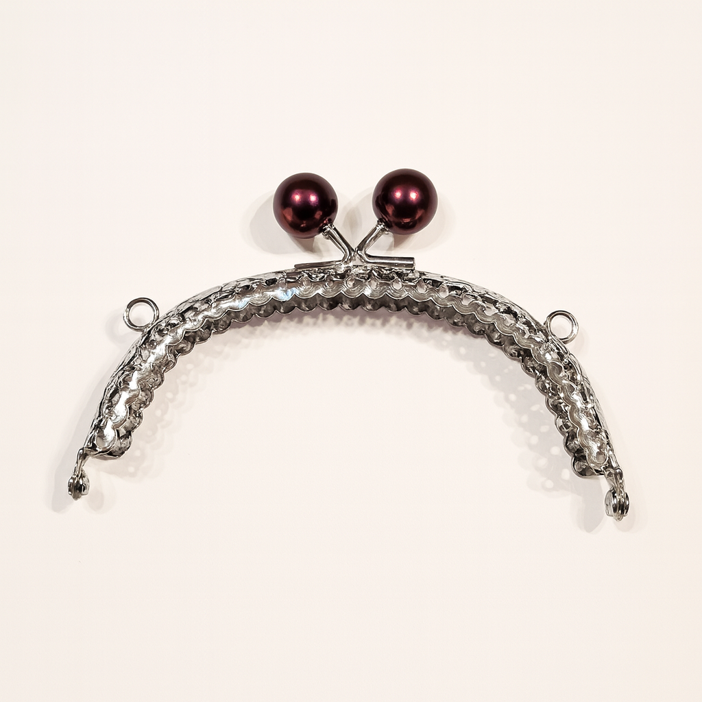 Kahve Boncuk Topuzlu Gümüş Renk Metal Çanta ve Cüzdan Klipsi 10.5 cm