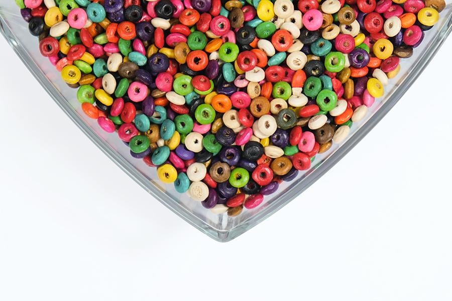 Karışık Renkli Ahşap Halka Boncuk 6 mm 1Kg
