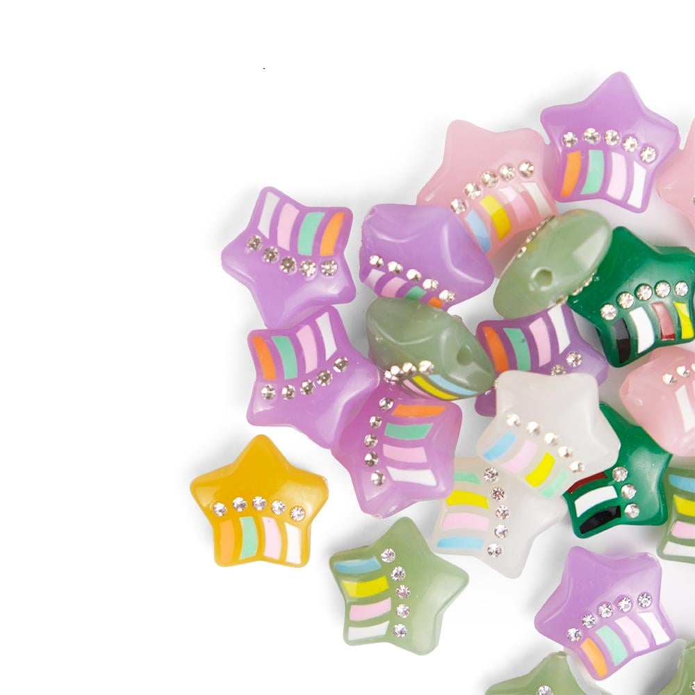 Karışık Soft Renkli Yıldız Figürlü Taşlı 3 Boyutlu Plastik Boncuk