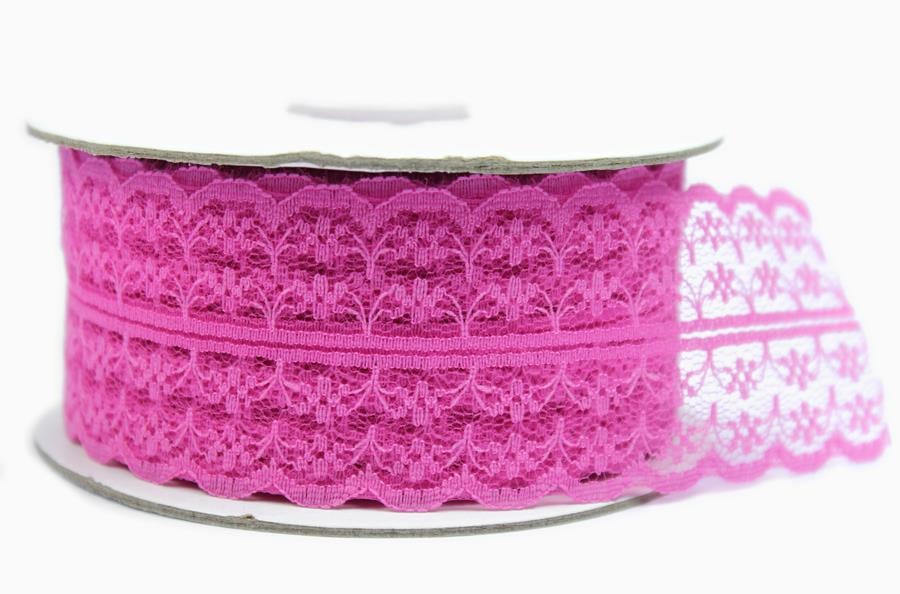 Koyu Pembe Şerit Dantel