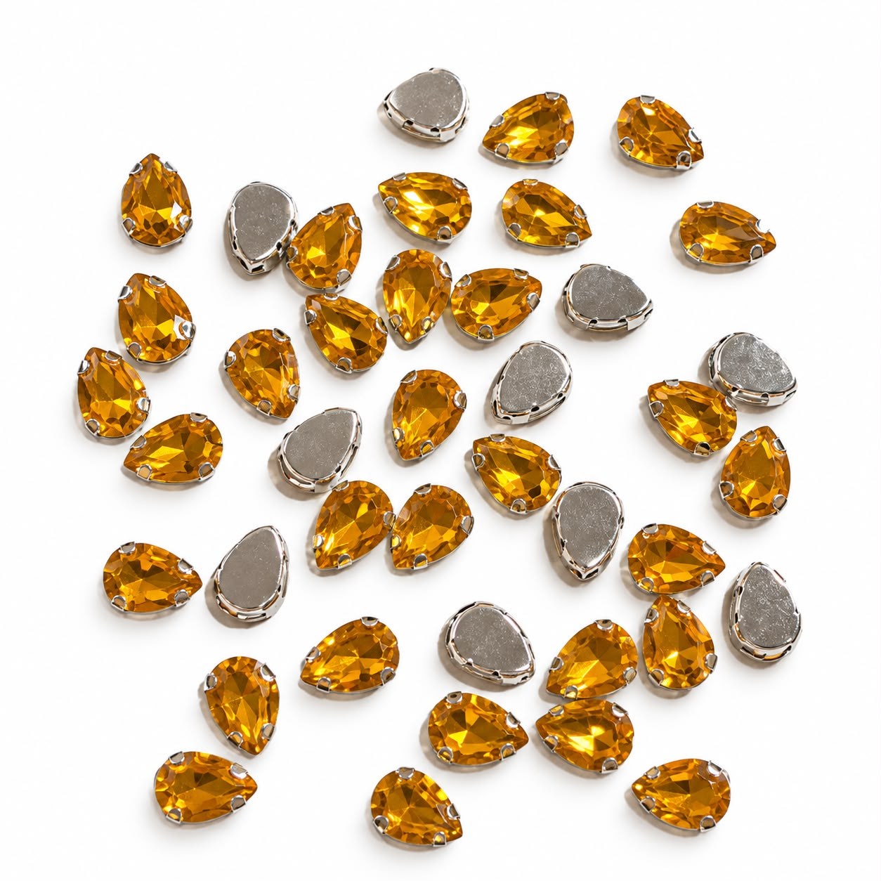 Koyu Sarı Renk Damla Dikme Taş 10 x 14 mm 100 Adet