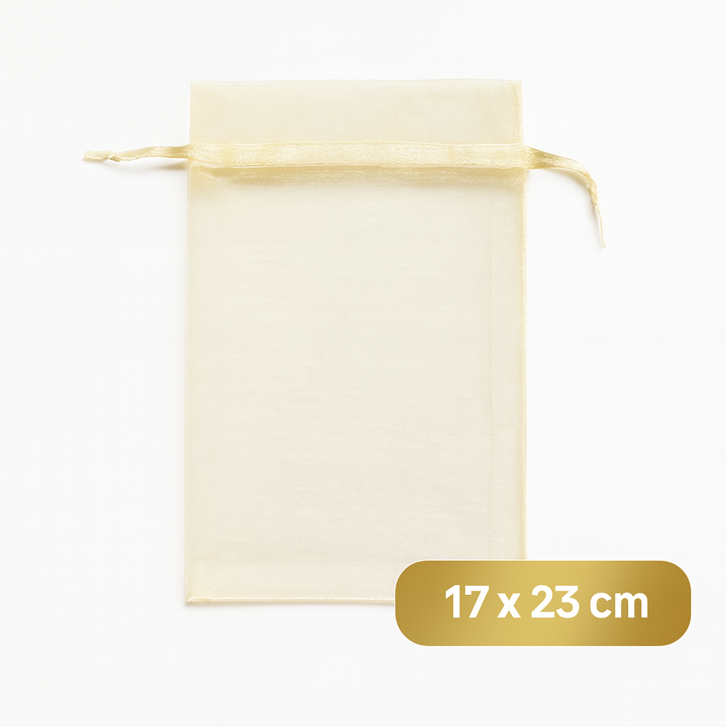 Krem Organze Şeffaf Tül Kese 100 Adet 17 x 23 cm Gelin Düğün Çeyiz Havlu Yasin Yazma Söz Bohça Hediyelik Kese