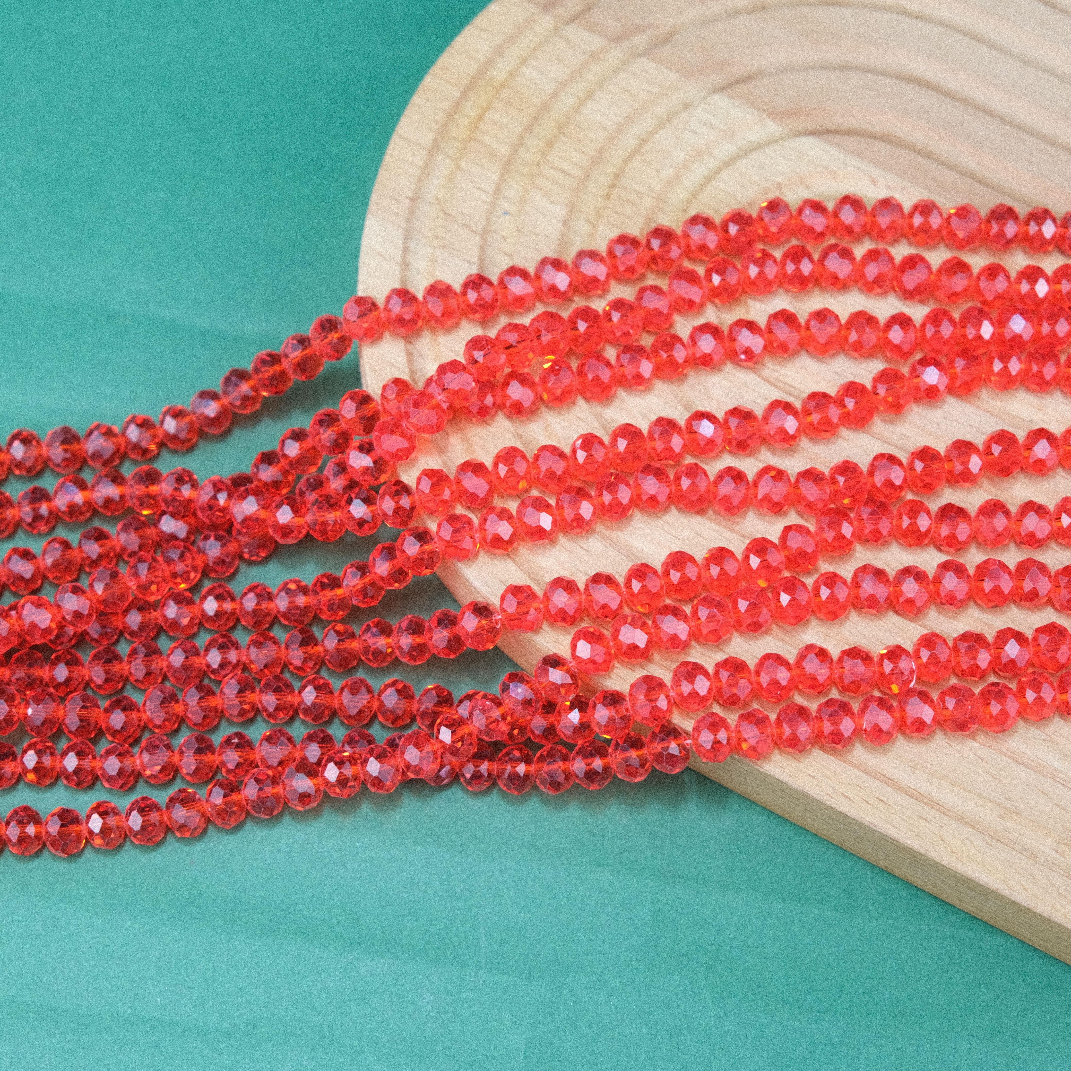 Kristal Boncuk 8 mm  Şeffaf Kırmızı