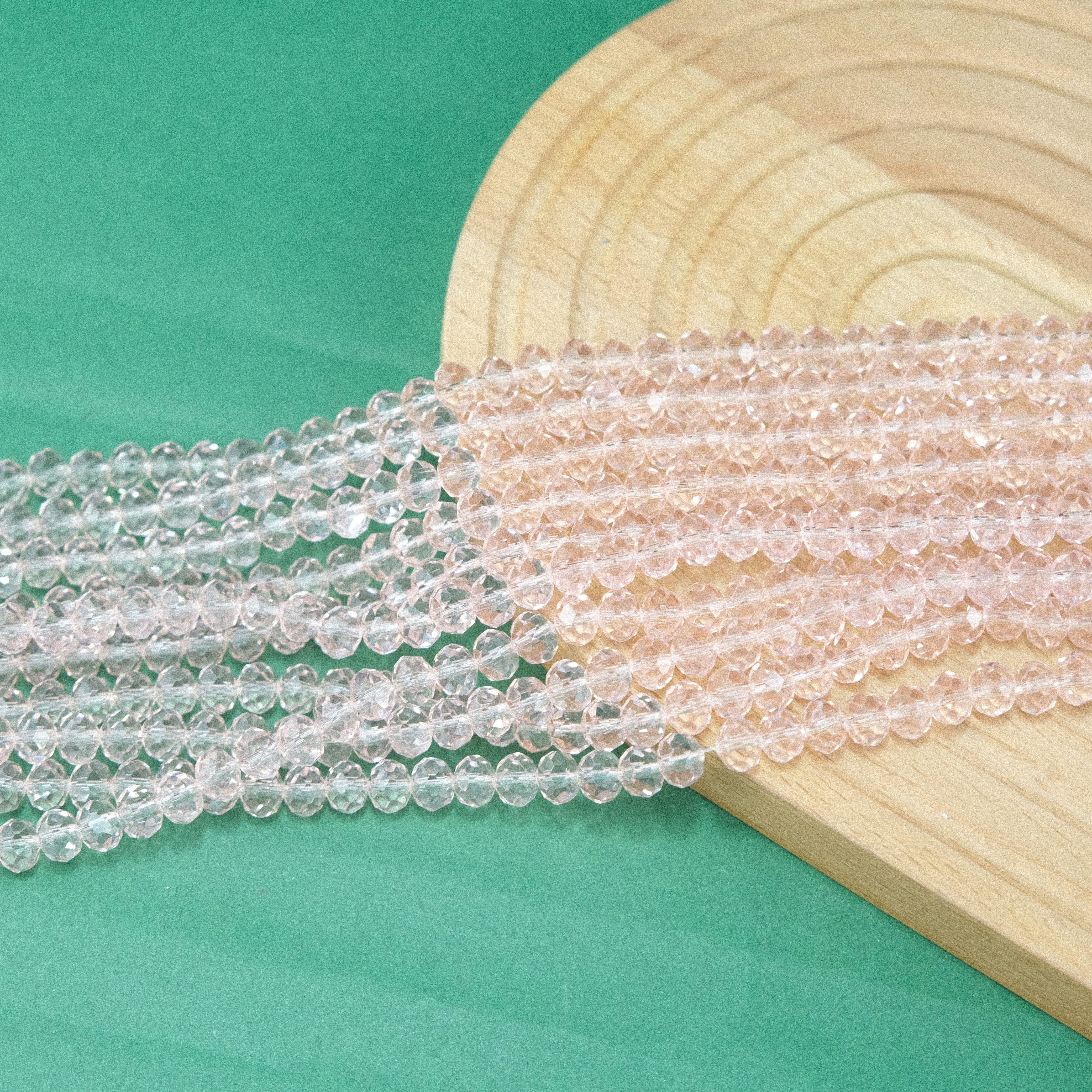 Kristal Boncuk 8 mm Şeffaf Pembe
