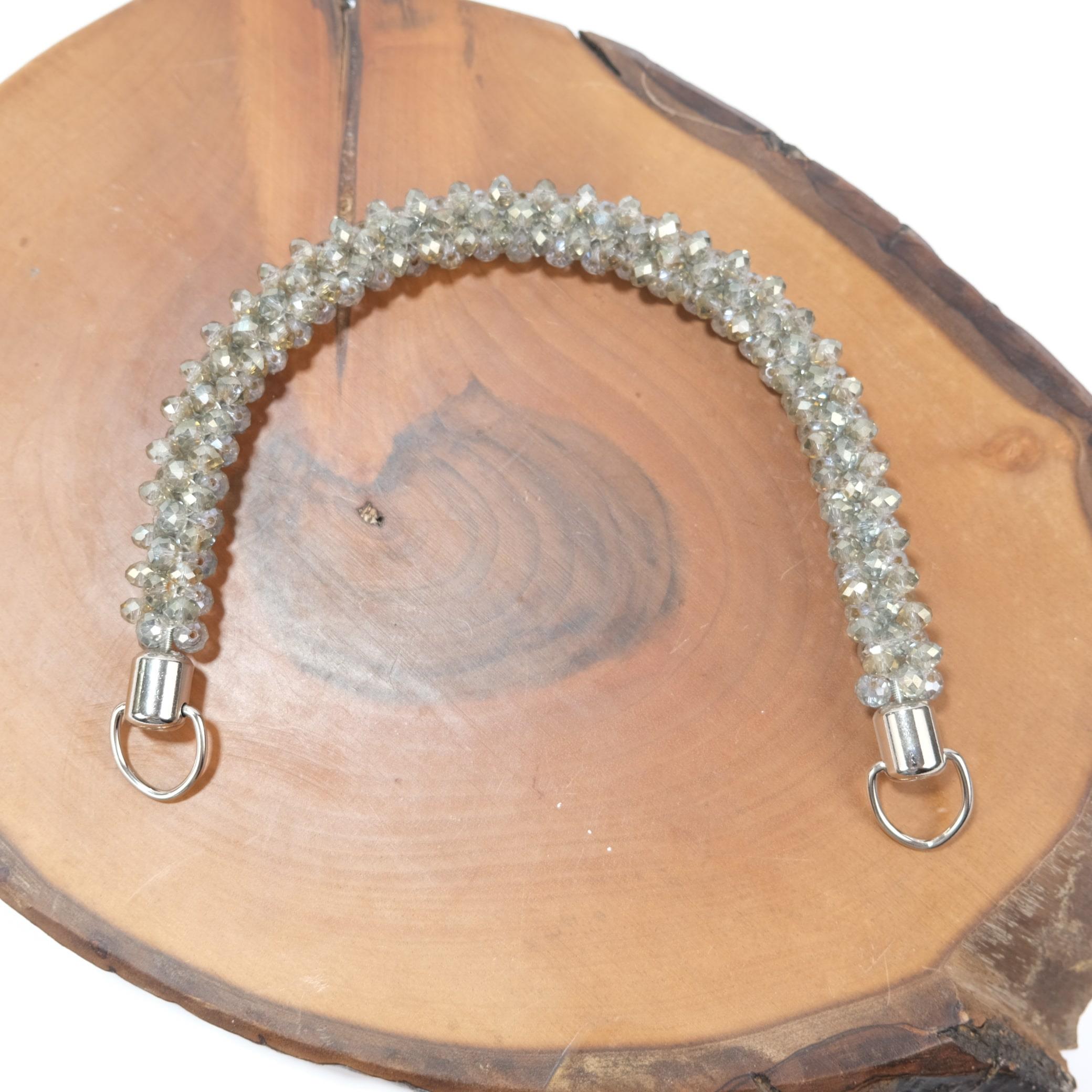 Kristal Taşlı Gri Boncuklu Çanta Sapı