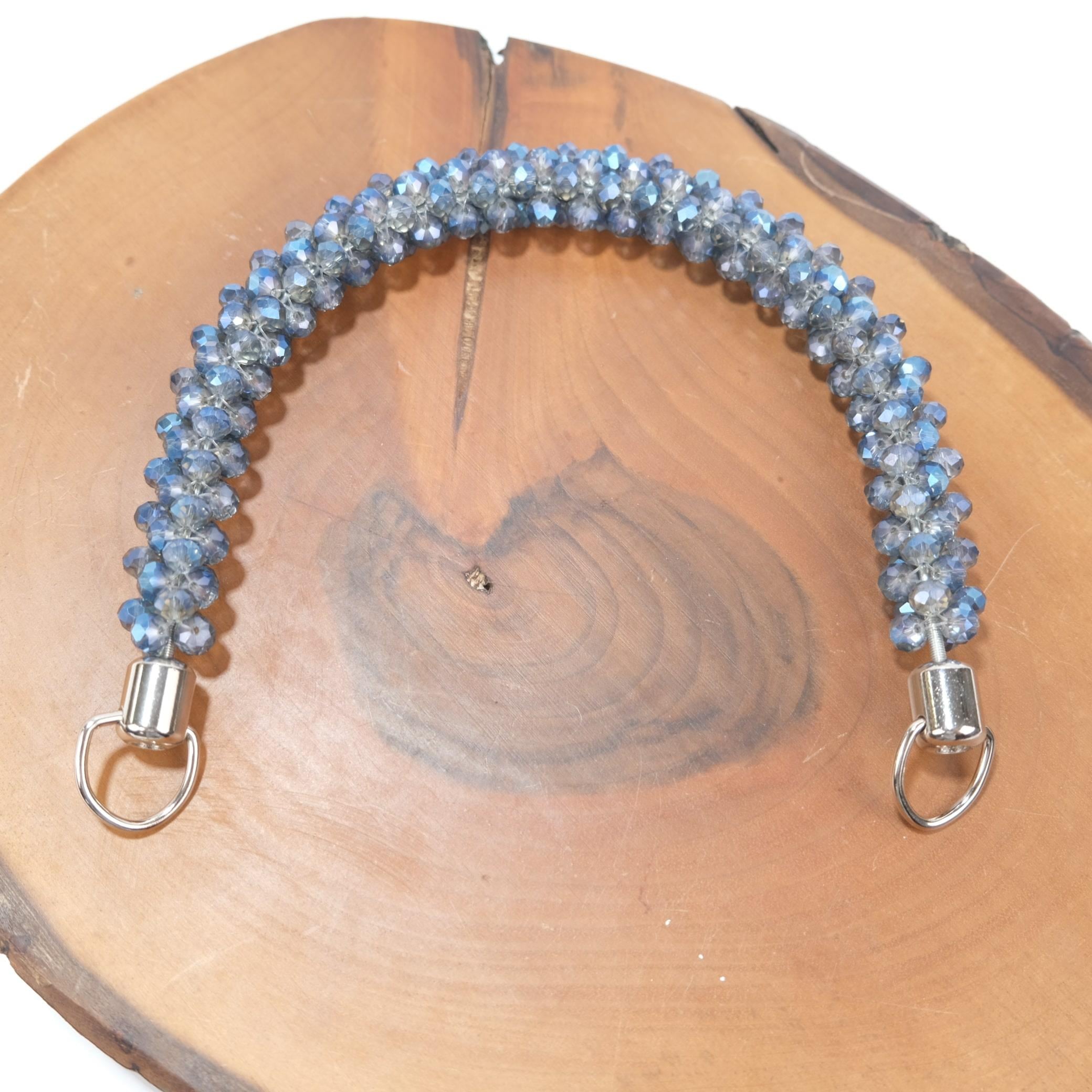 Kristal Taşlı Mavi Boncuklu Çanta Sapı