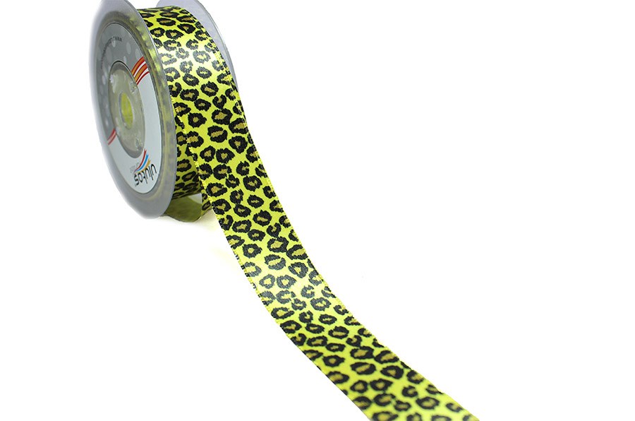 Leopar Desenli Saten Kurdele