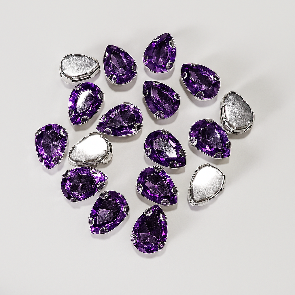 Lila Renk Damla Dikme Taş 10 x 14 mm 100 Adet