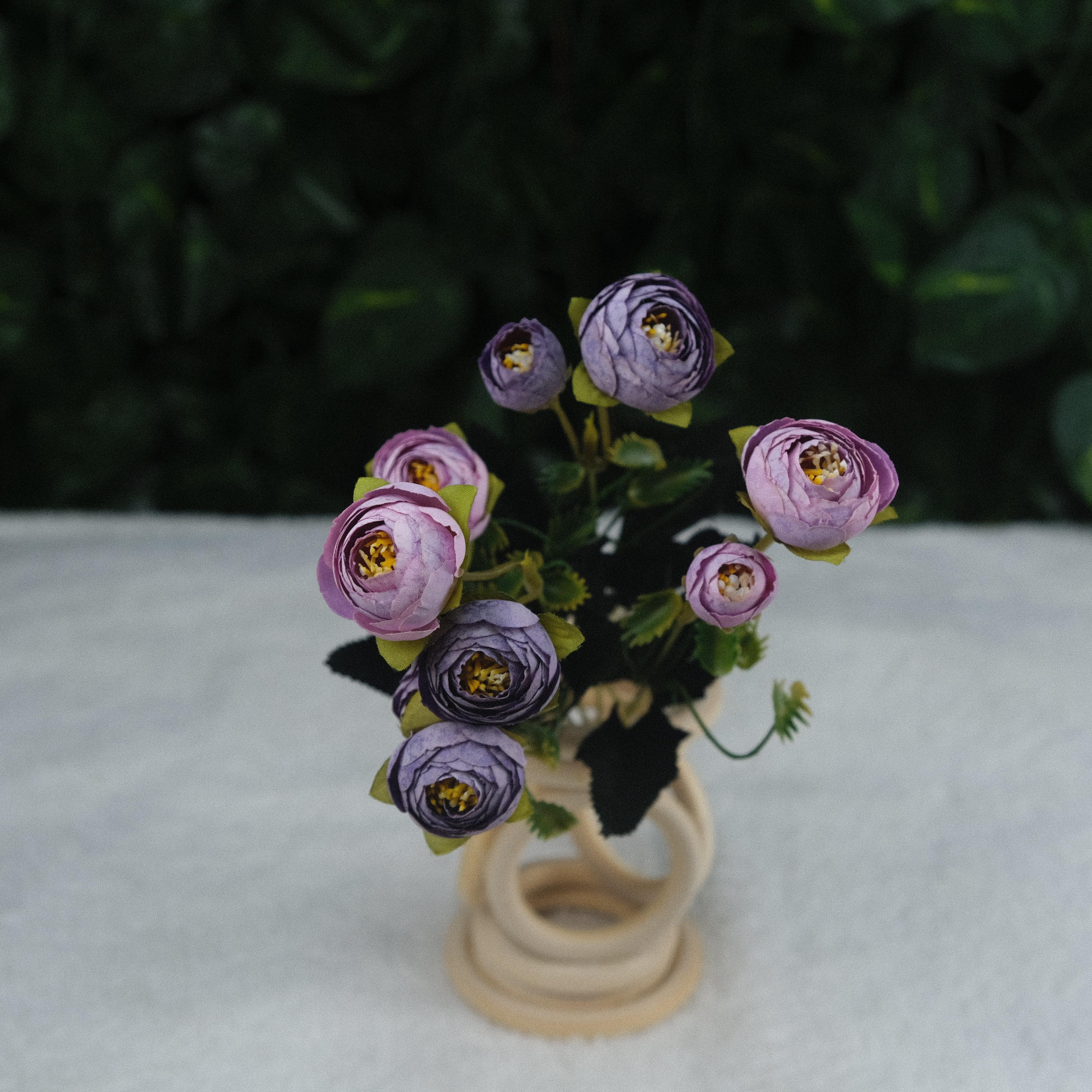 Lila Şakayık Gülü Mini Demeti 32 cm 5 Dal 10 Kafalı Yapay Çiçek