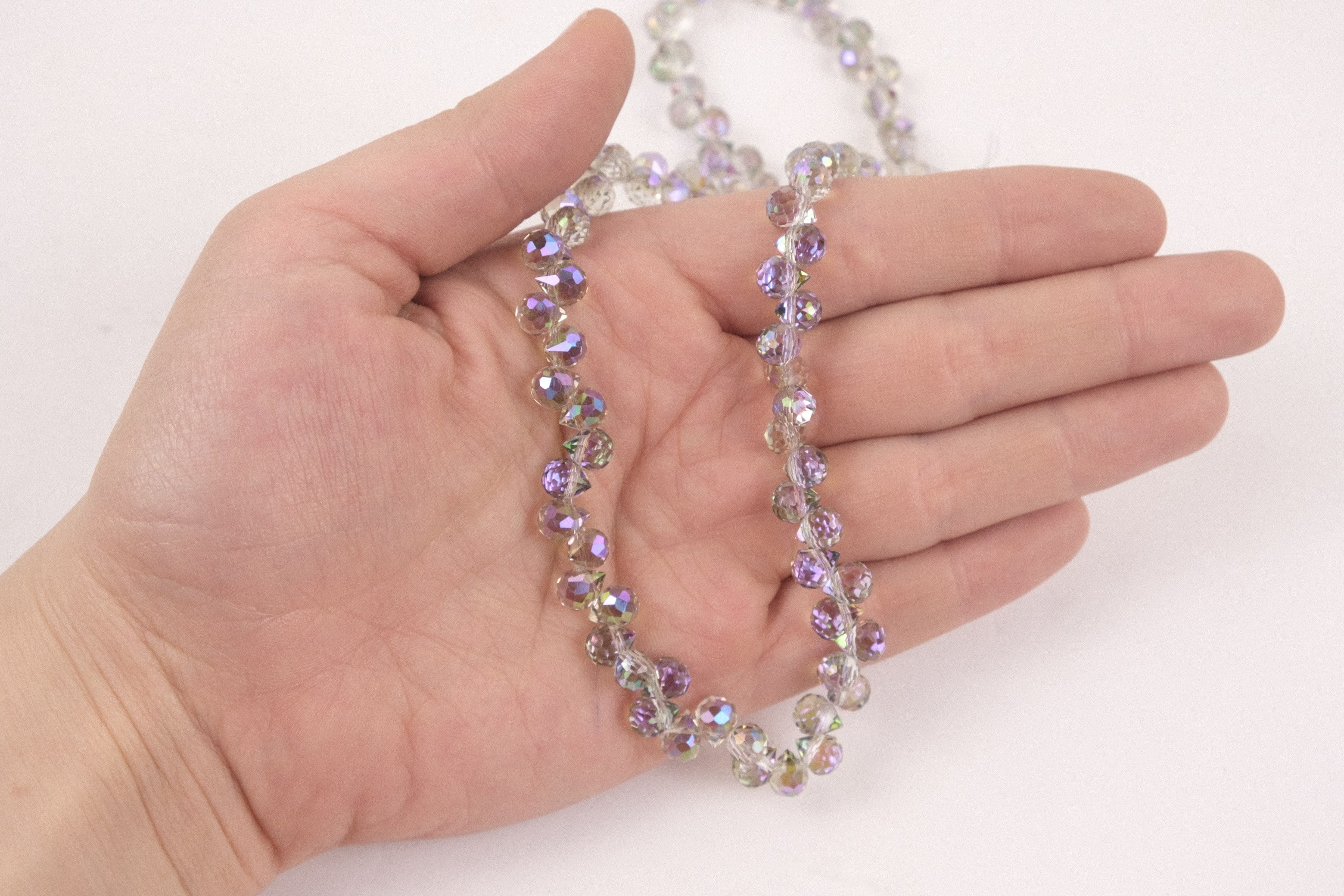 Mor Mavi Renk Yansımalı Şeffaf 6 mm AB Damla Kristal Boncuk – Işıltılı Takı Yapım Malzemesi