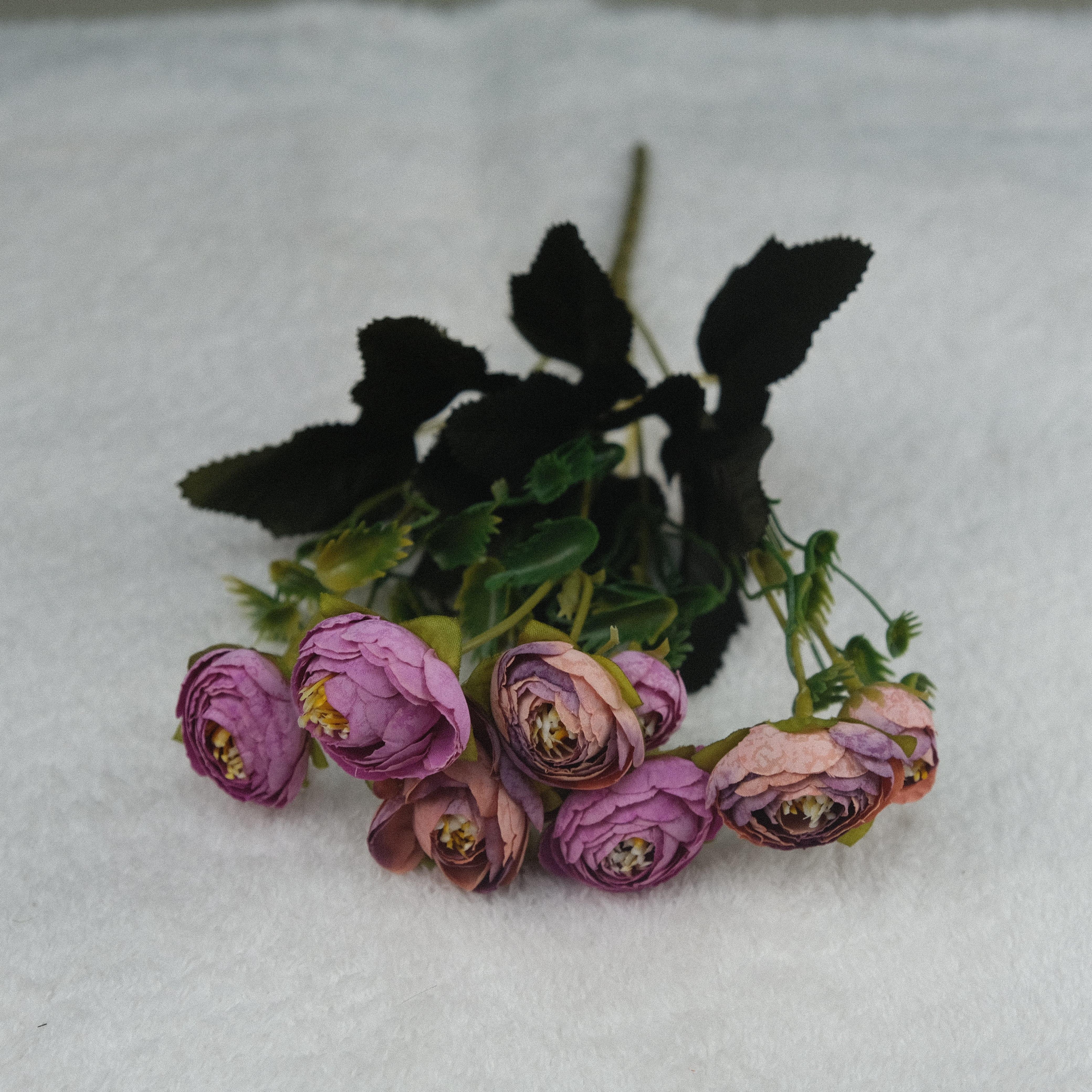 Mor Pembe Şakayık Gülü Mini Demeti 32 cm 5 Dal 10 Kafalı Yapay Çiçek