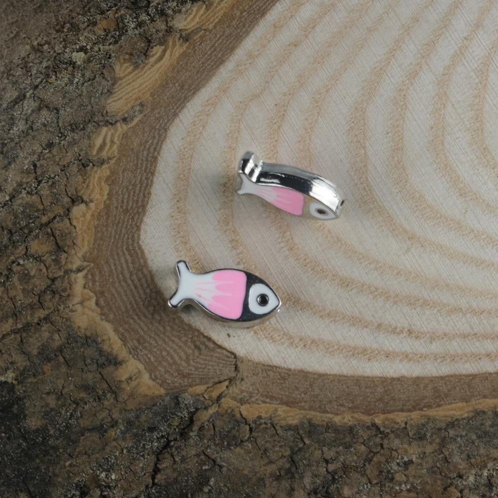 Nikel Metal Balık Figür Pembe Beyaz Renkli Kolye Bileklik Aparatı