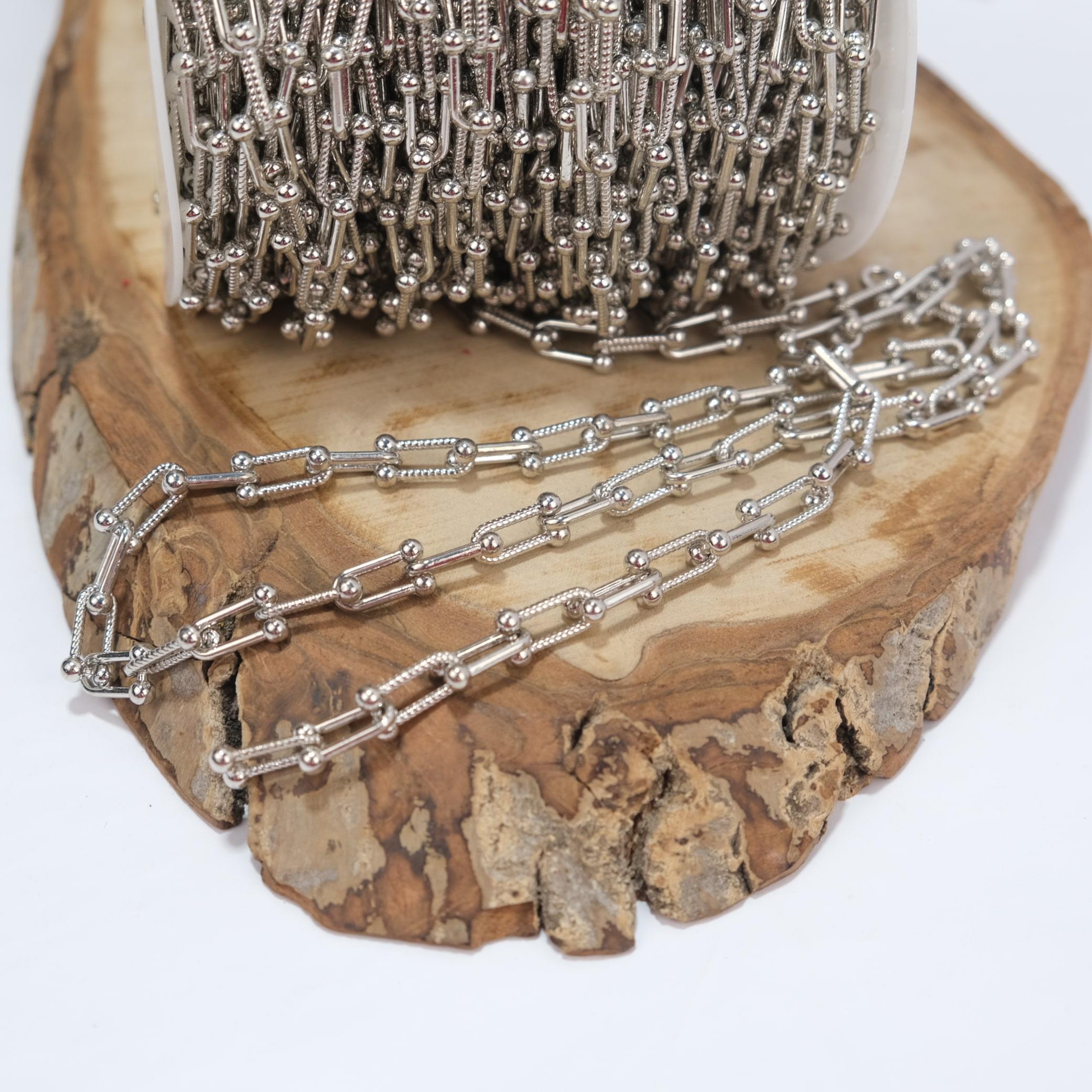 Nikel Renk Metal Kaplama Modern Zincir Kolye Zinciri Takı ve Aksesuar Zinciri 1 Metre Halka Boyu 15 mm