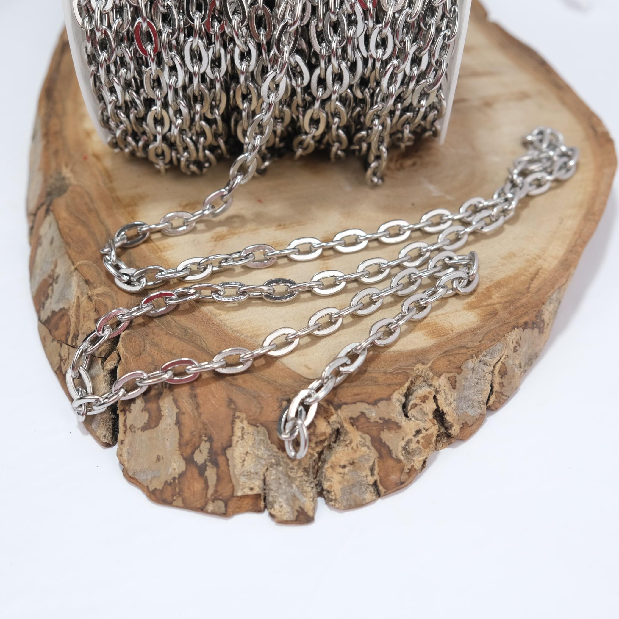 Nikel Renk Metal Kaplama Oval Zincir Kolye Zinciri Takı ve Aksesuar Zinciri 1 Metre Halka Boyu 10 mm