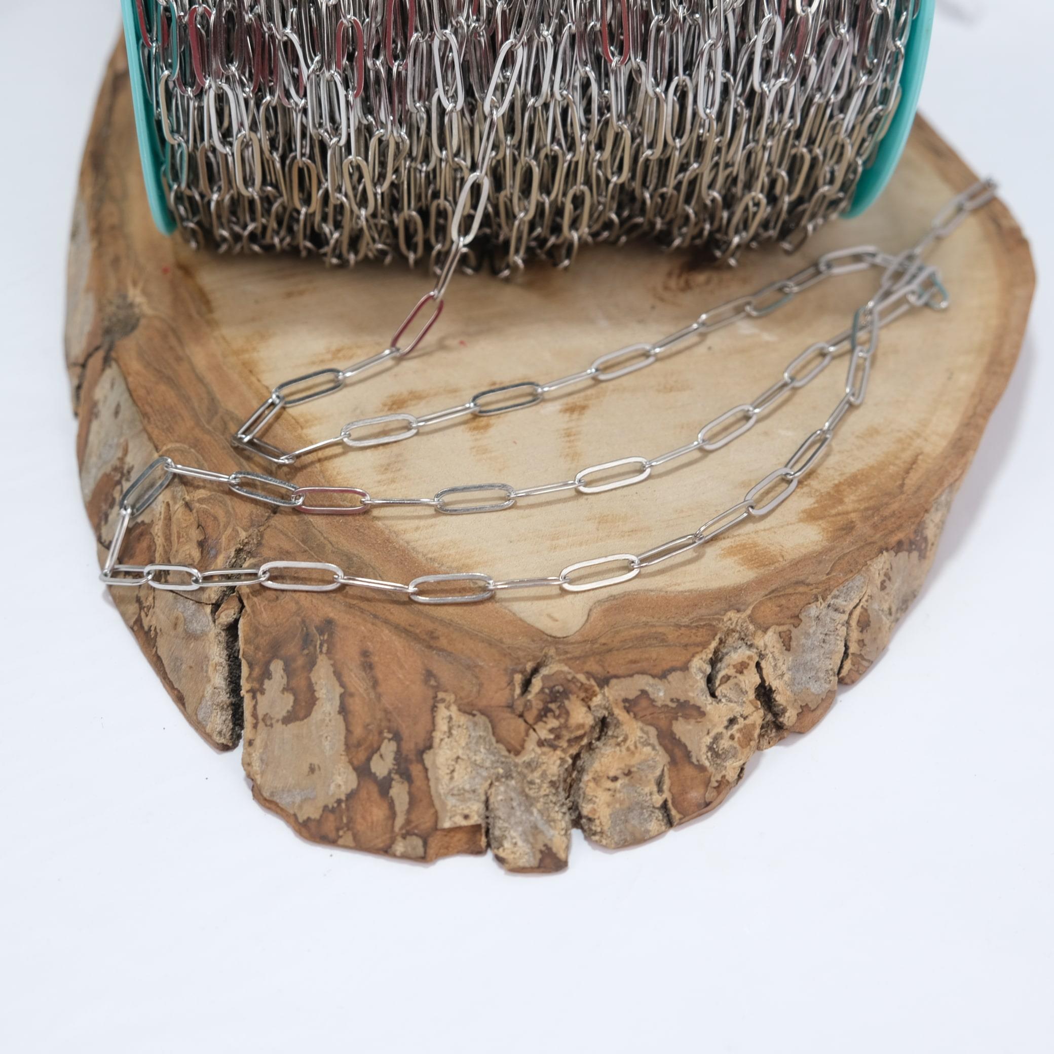 Nikel Renk Metal Kaplama Oval Zincir Kolye Zinciri Takı ve Aksesuar Zinciri 1 Metre Halka Boyu 15 mm