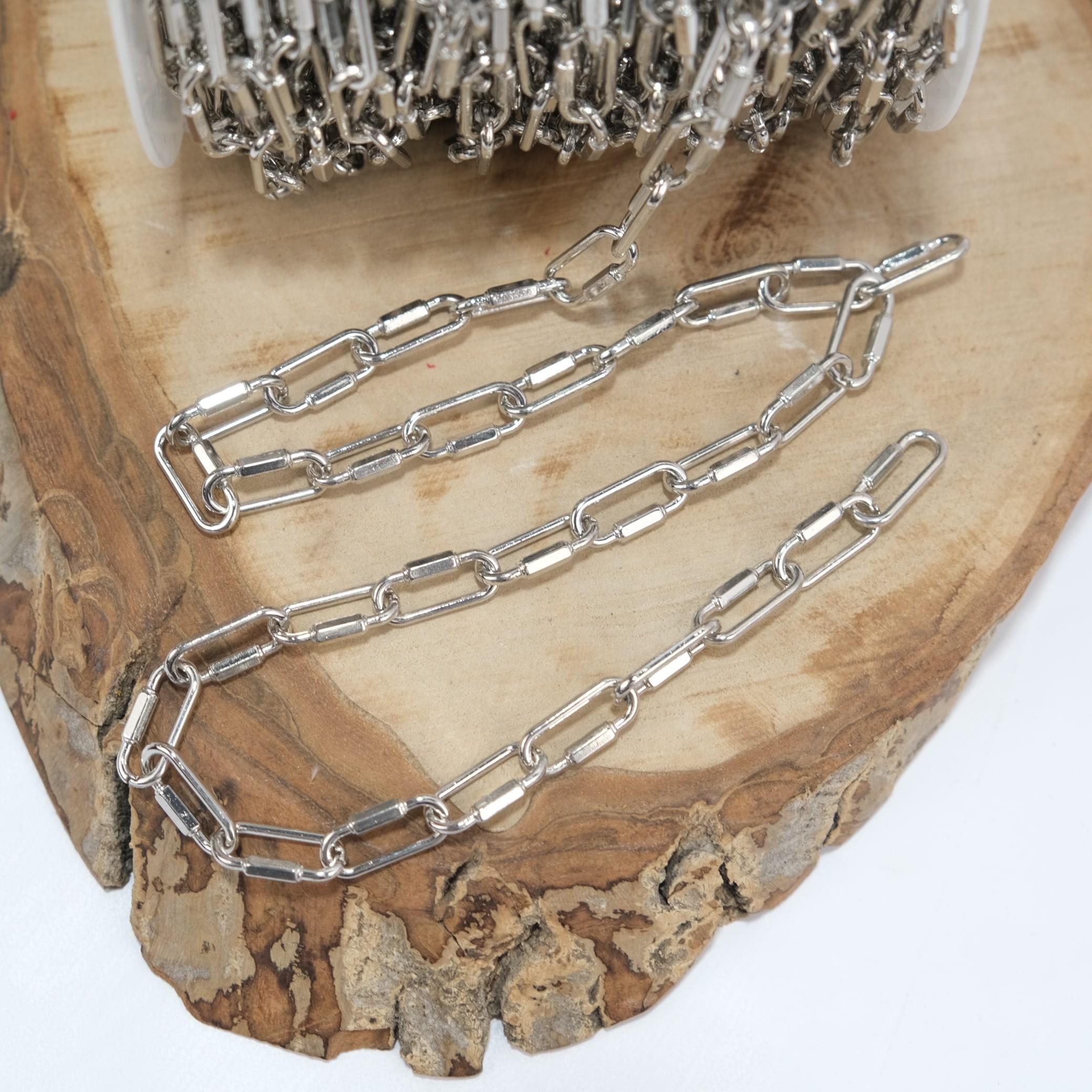 Nikel Renk Metal Kaplama Oval Zincir Kolye Zinciri Takı ve Çanta Zinciri 1 Metre Halka Boyu 15 mm