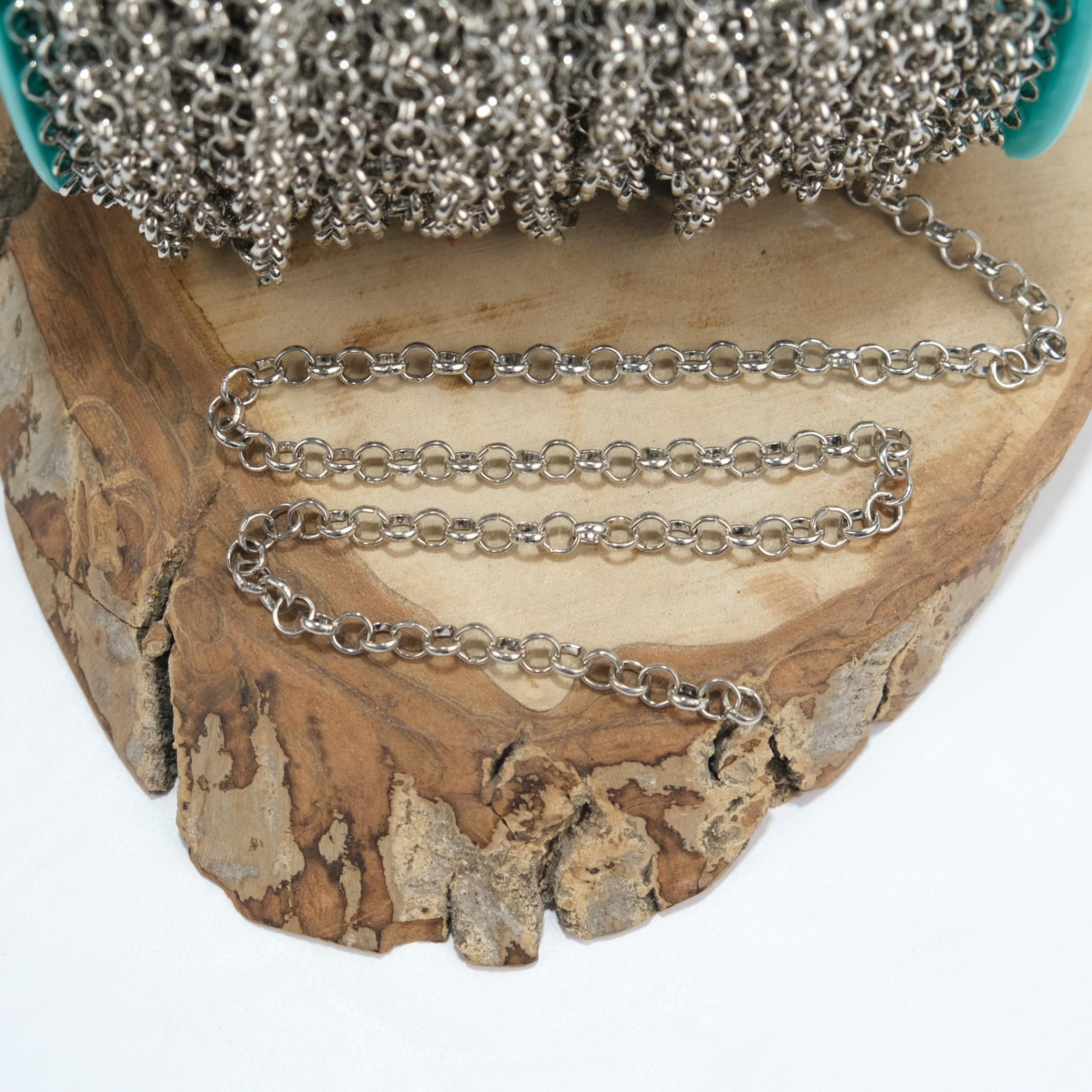 Nikel Renk Metal Kaplama Yuvarlak Zincir Kolye Zinciri Takı ve Çanta Zinciri 1 Metre Halka Boyu 6 mm