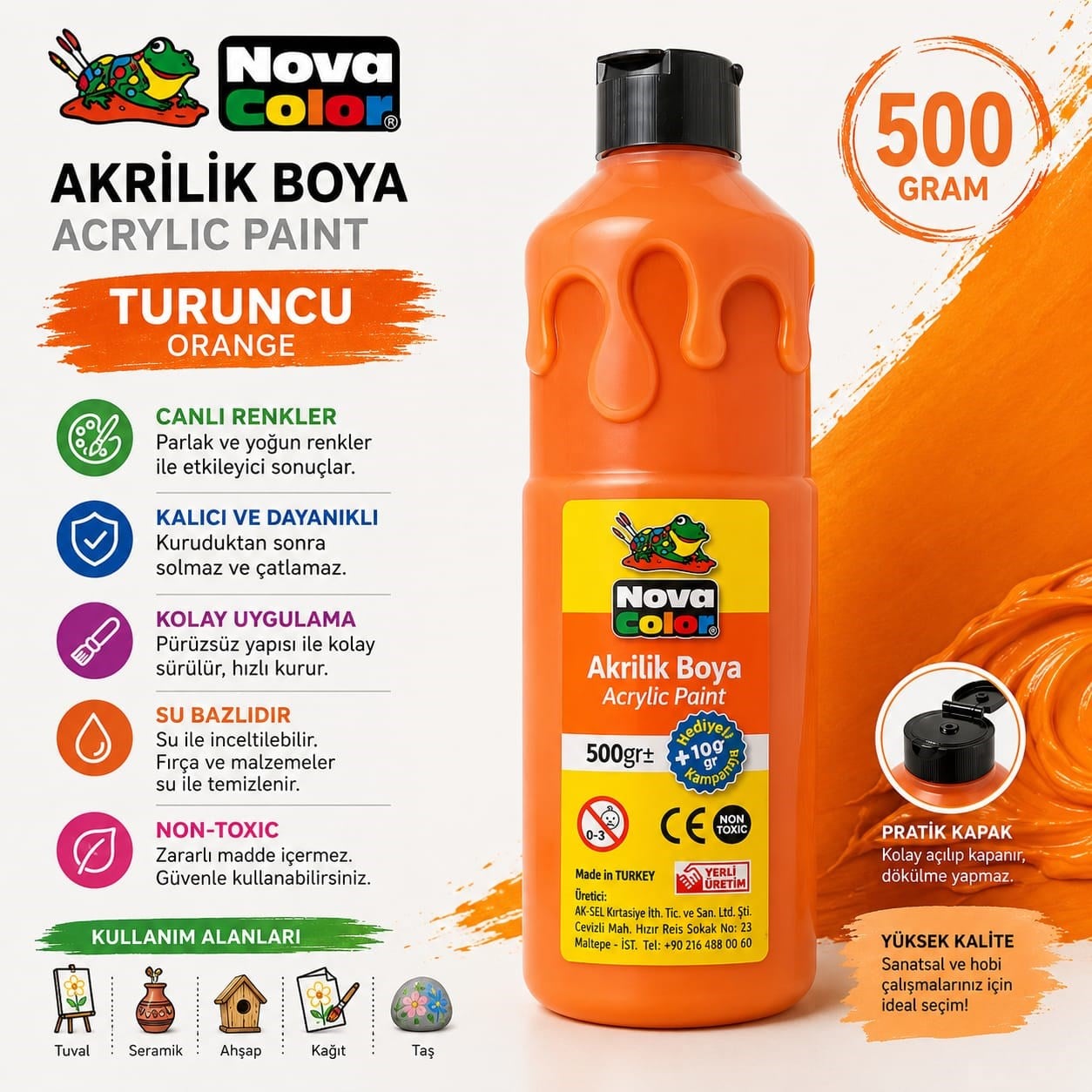 Nova Color Akrilik Boya Turuncu 500 Gram