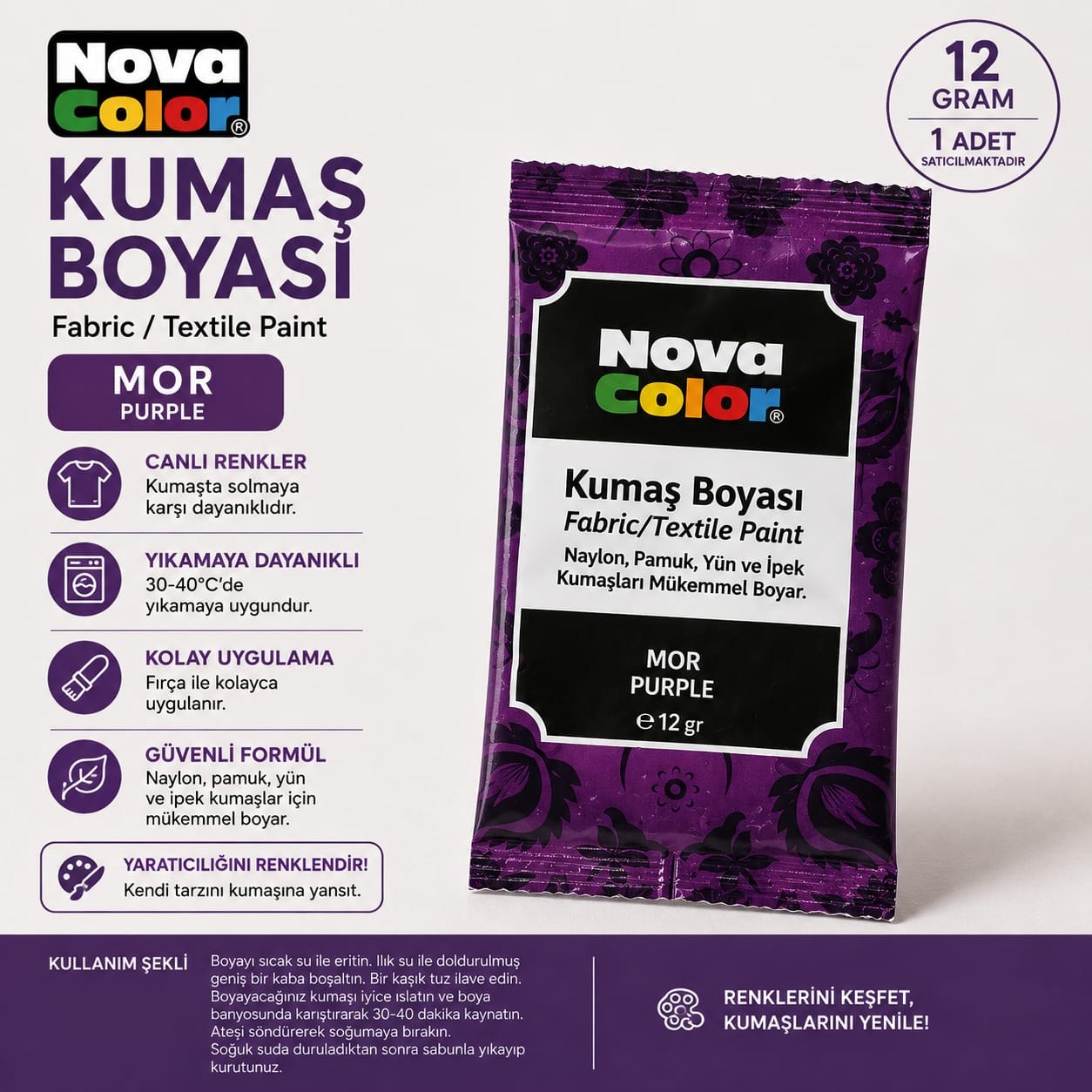 Nova Color Kumaş Boyası Mor Renk
