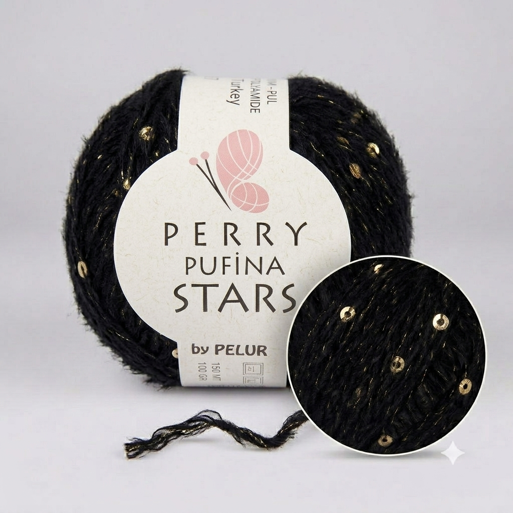 Perry Pufina Stars Siyah Pullu İp