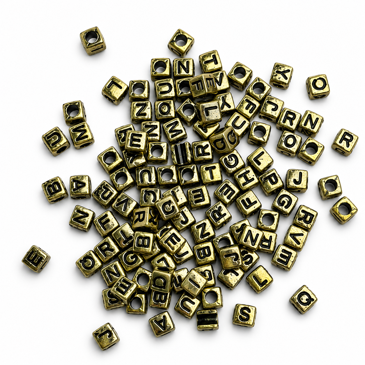 Plastik Karışık Küp Harf Boncuk 6 MM Gold  Renk 500 Gram