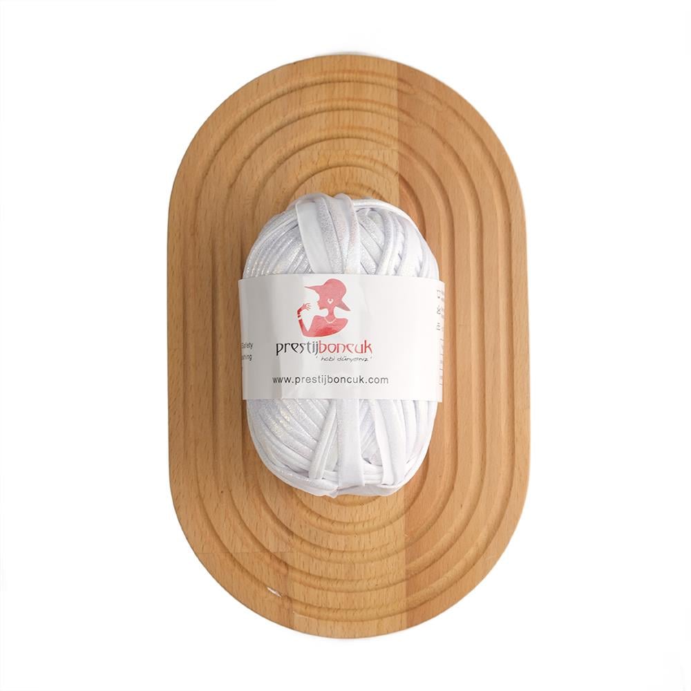 Premium Deri Görünümlü Metalik Penye İp Çanta ve Hobi Örgü İpi Beyaz Renk Simli