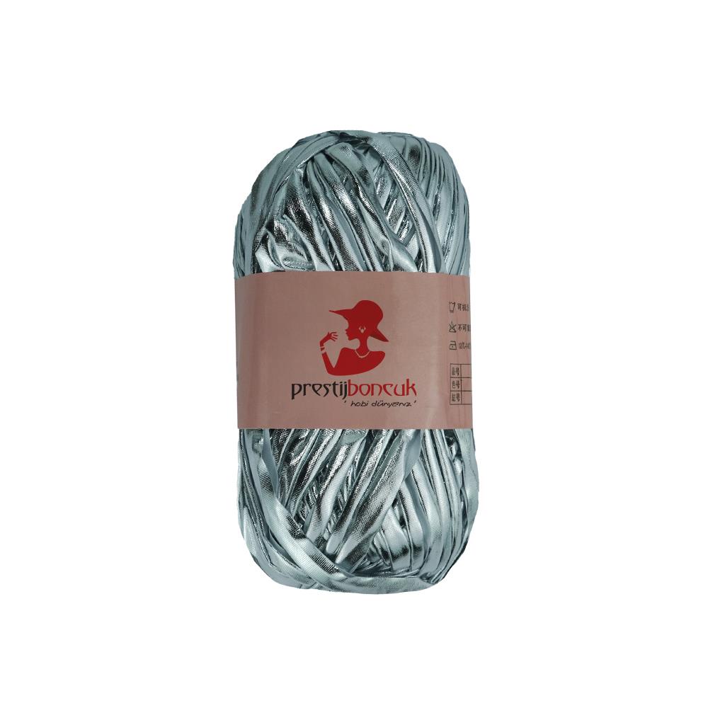 Premium Deri Görünümlü Metalik Penye İp Çanta ve Hobi Örgü İpi Gümüş Renk 