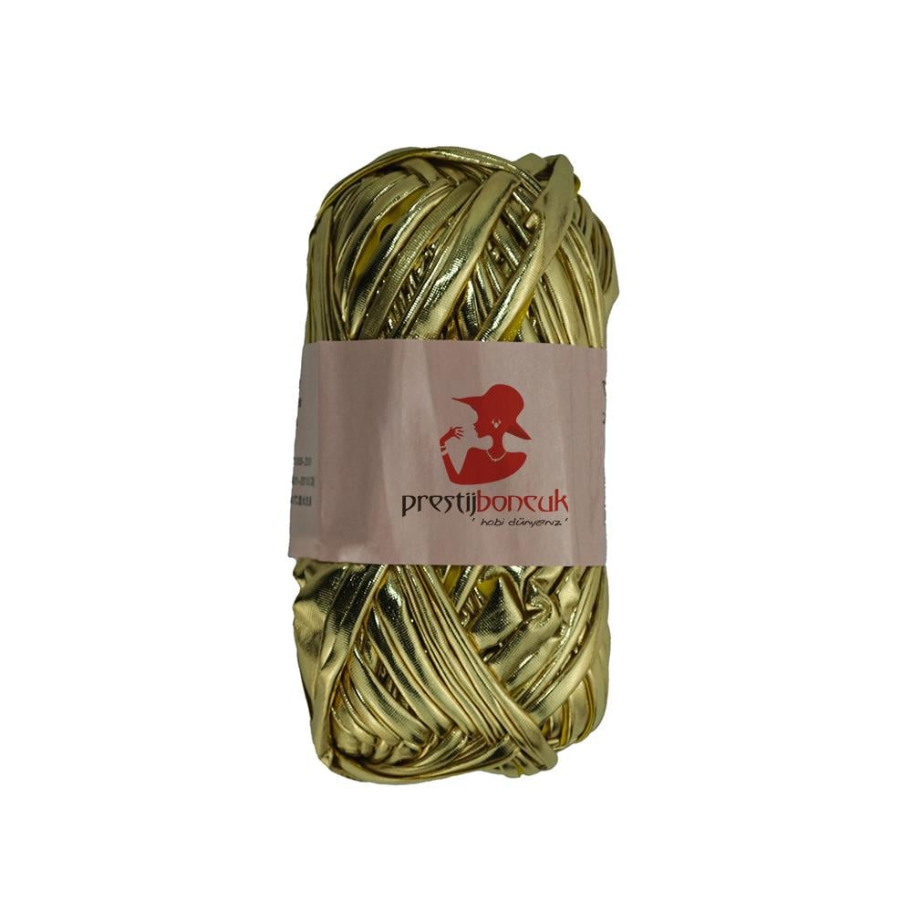 Premium Deri Görünümlü Metalik Penye İp Çanta ve Hobi Örgü İpi Altın Renk 