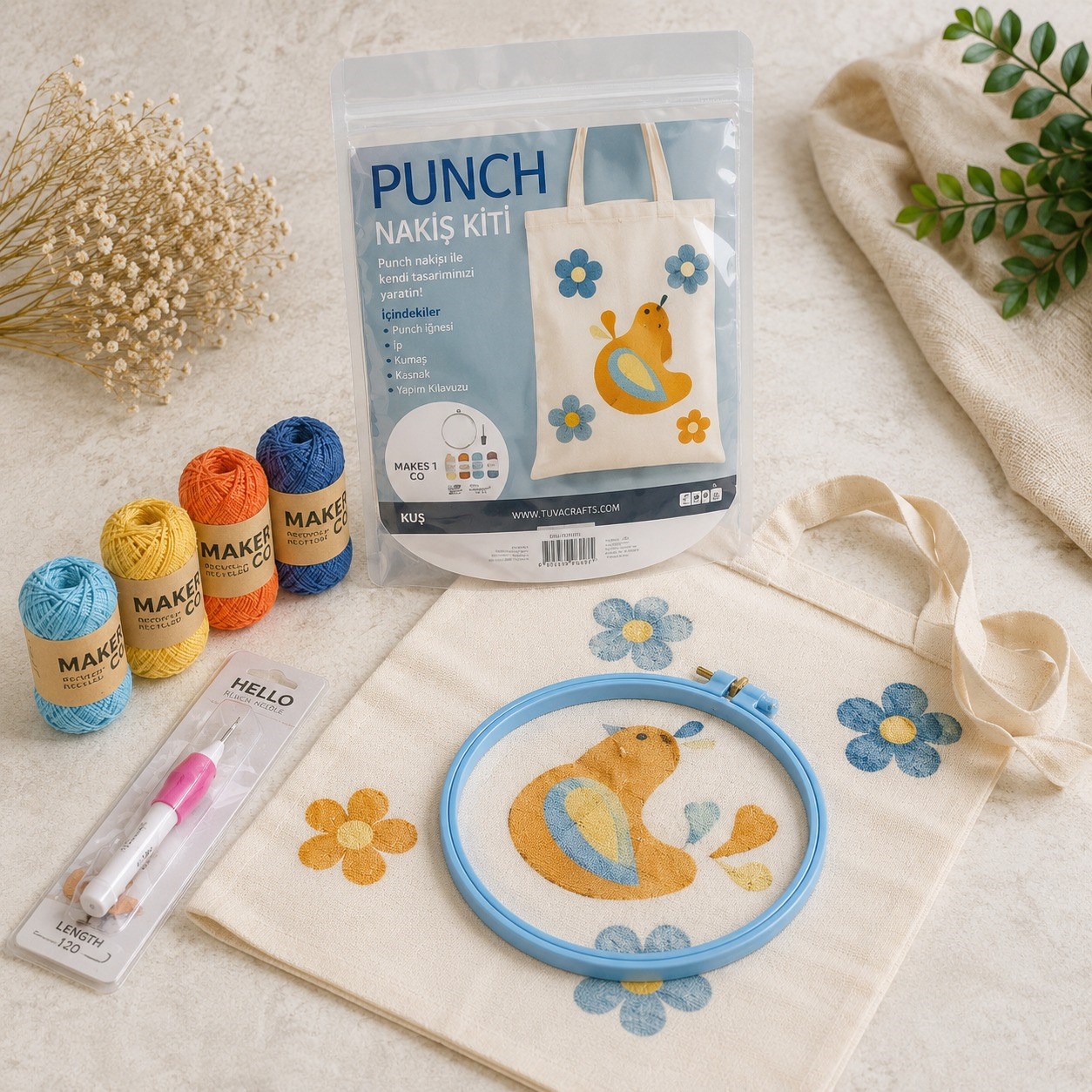 PUNCH NAKIŞ ÇANTA YAPIM SETİ - KUŞ