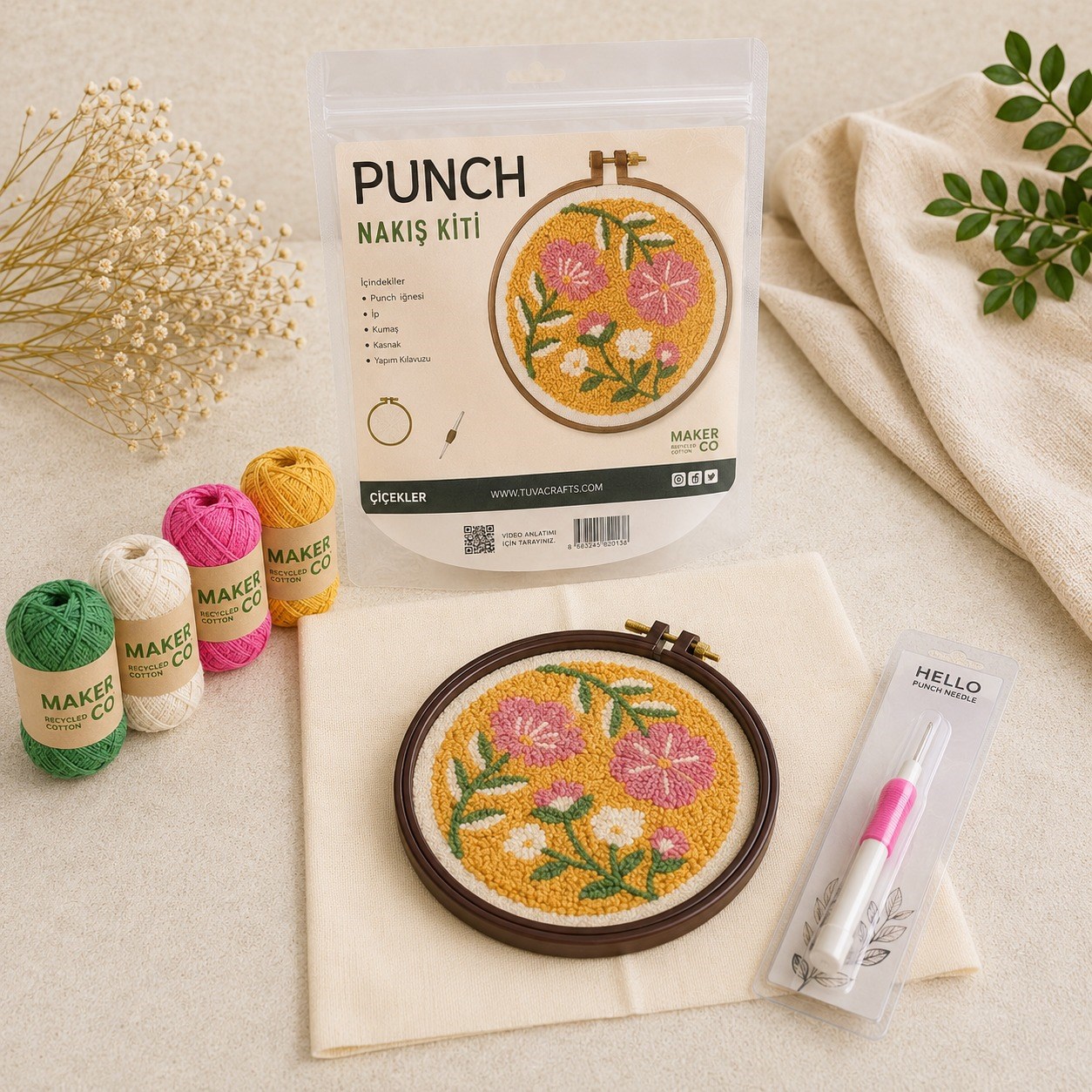 Punch Nakış Kiti Özel Çantalı Tam Set -Çiçekler