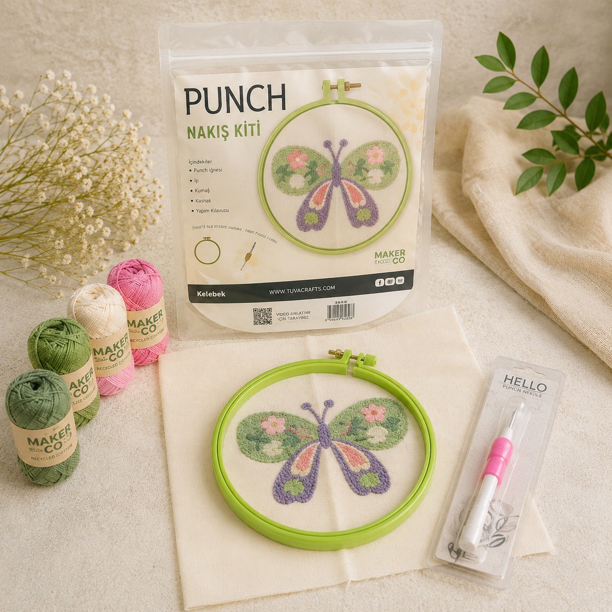 Punch Nakış Kiti Özel Çantalı Tam Set - Kelebek
