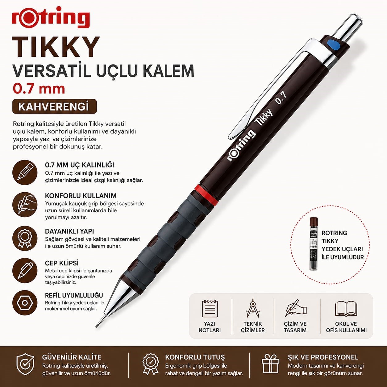Rotring Tikky Versatil Uçlu Kalem Kahverengi 0.7 Mm
