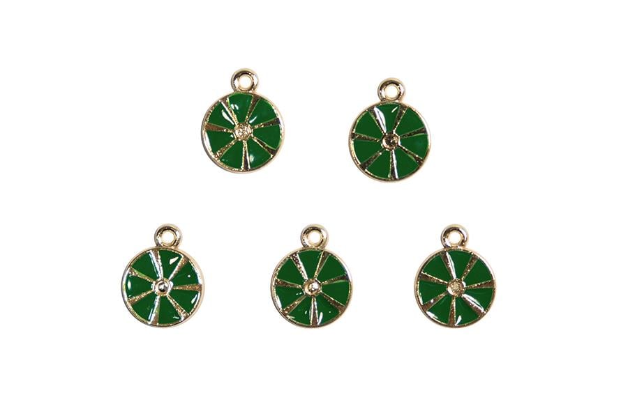 Sarı kaplama Kolye Ucu Çarkıfelek Figürü 5 adet Yeşil