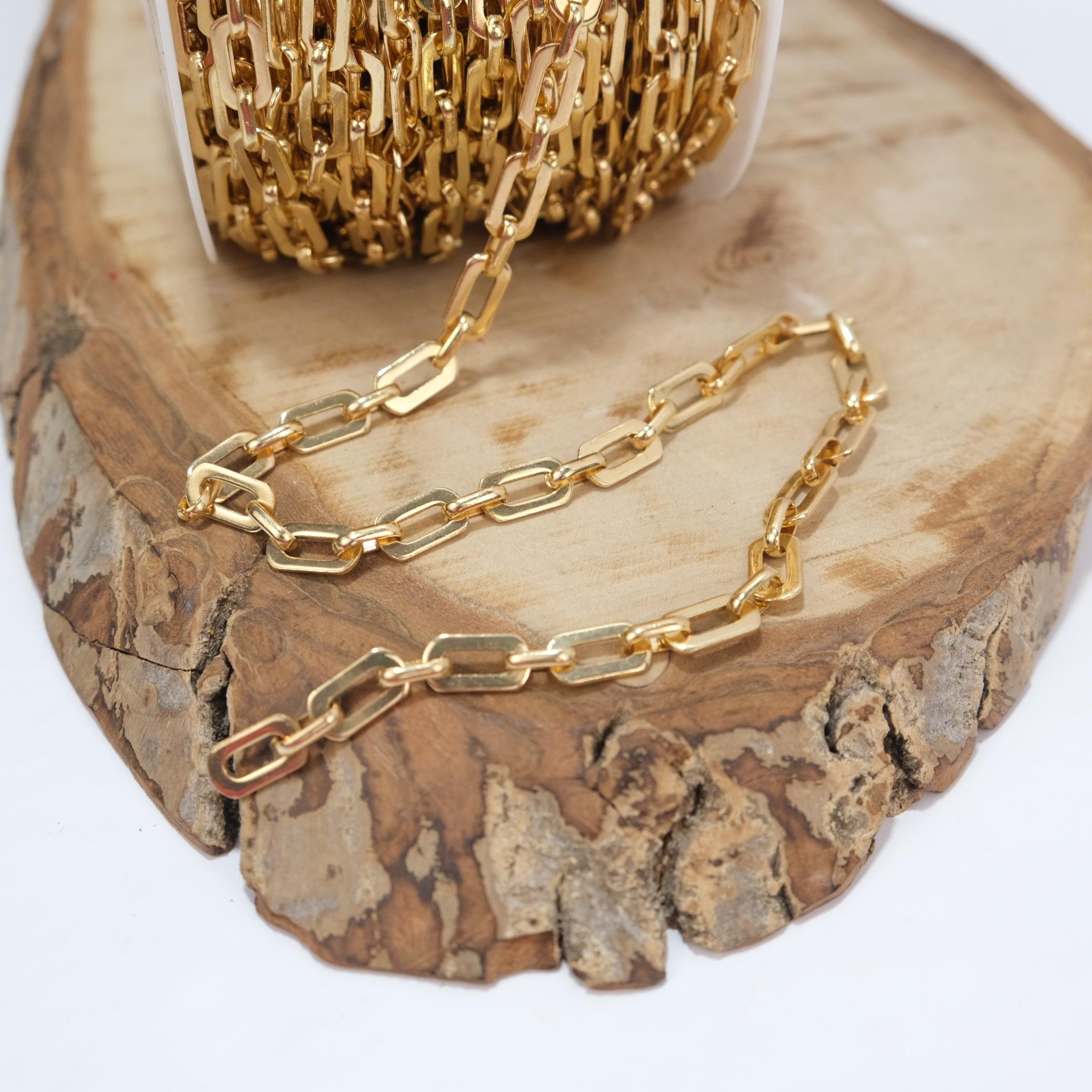 Sarı Renk Metal Kaplama Çanta Zinciri Kolye Zinciri Takı ve Aksesuar Zinciri 1 Metre Halka Boyu 14 mm