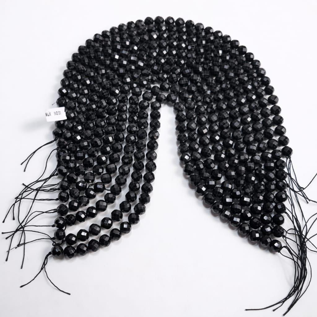 Siyah Turmalin Doğaltaş Boncuk 10 mm Fasetli Kesim Takı Yapım Malzemesi