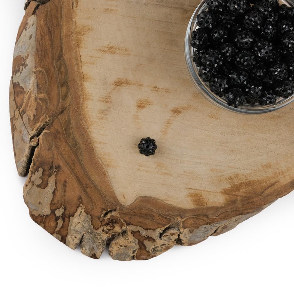 Taşlı 8 Mm Siyah Top Boncuk Yuvarlak Taşlı Plastik Boncuk 5 Adet