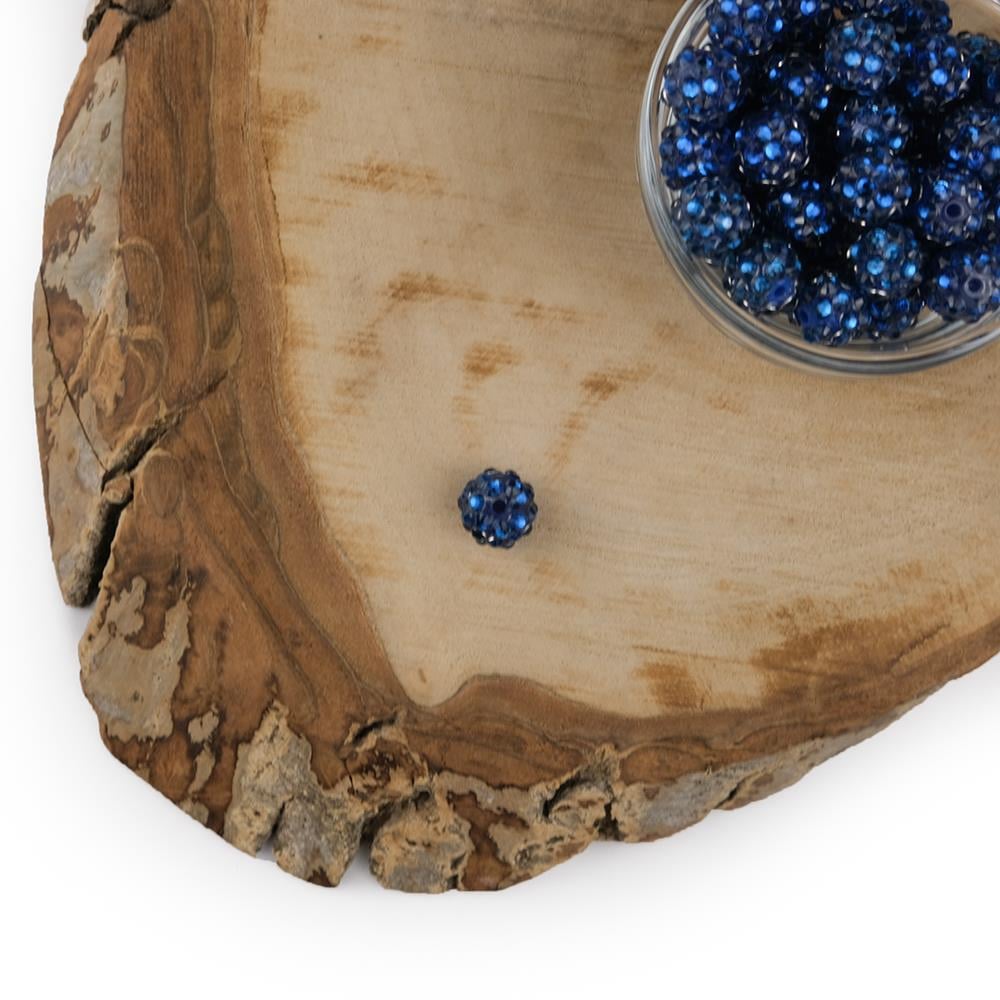 Taşlı Top Boncuk 1 Cm Yuvarlak Mavi Taşlı Plastik Boncuk 5 Adet