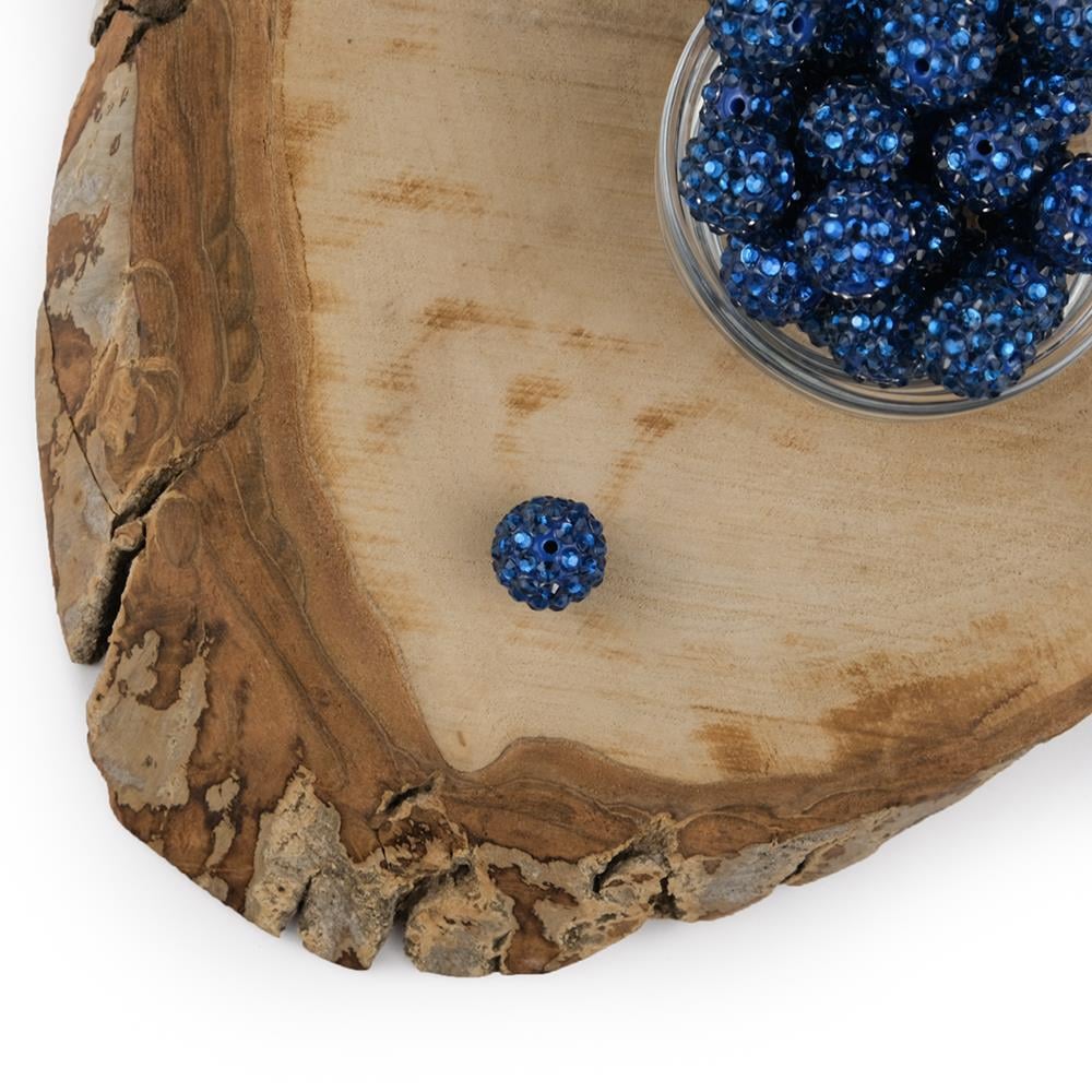 Taşlı Top Boncuk 12 Mm Yuvarlak Mavi Taşlı Plastik Boncuk 5 Adet