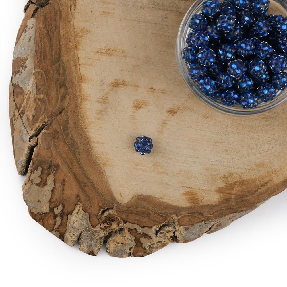 Taşlı Top Boncuk 8 Mm Yuvarlak Mavi Taşlı Plastik Boncuk 5 Adet