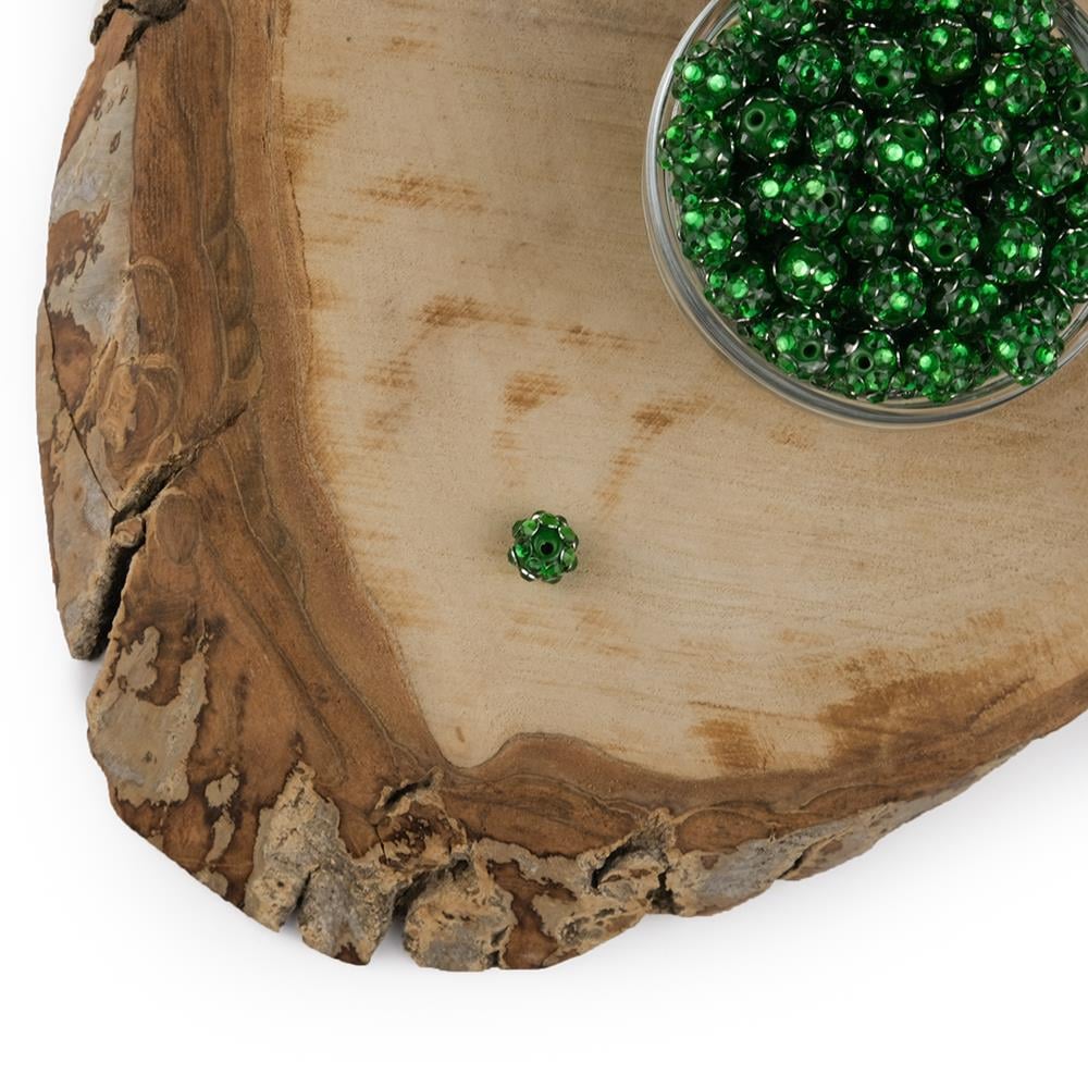 Taşlı Top Boncuk 8 Mm Yuvarlak Yeşil Taşlı Plastik Boncuk 5 Adet