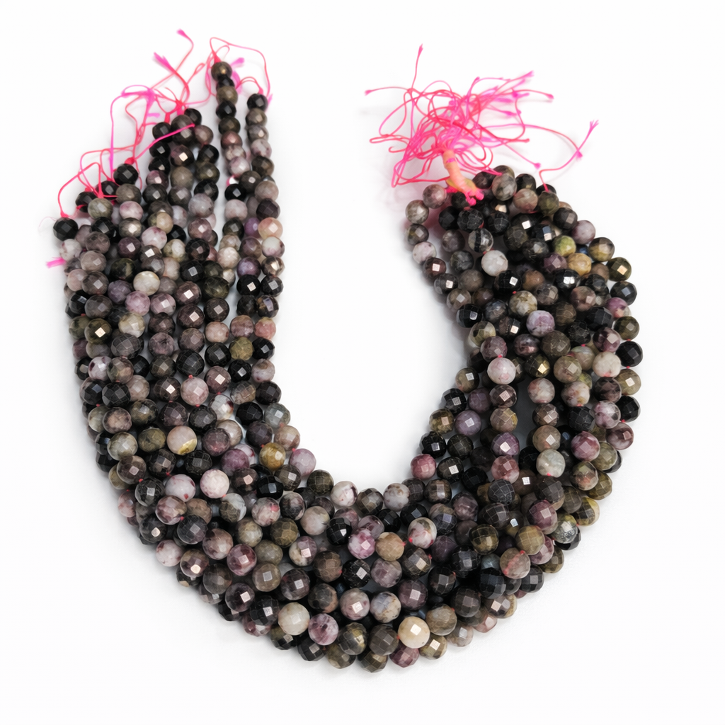 Turmalin Doğal Taş Boncuk 8 mm Çok Renkli Fasetli Yuvarlak Takı Yapım Malzemesi