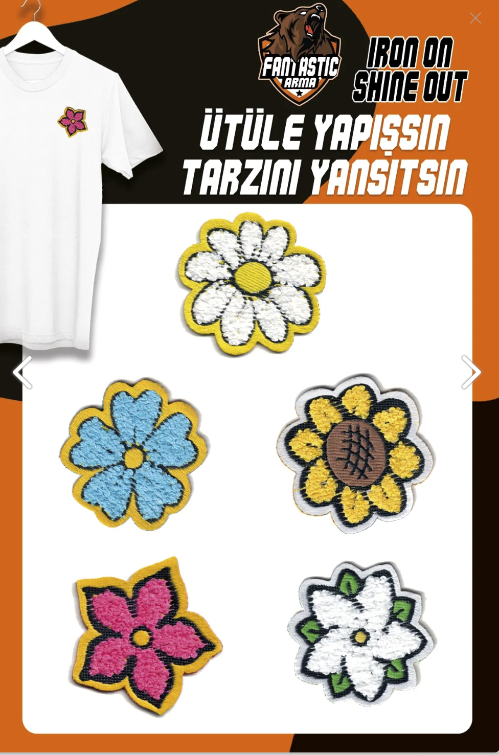 Ütü ile Yapışan Dokuma Peluş Arma Seti Patch Yama Renkli Çiçek Modeli