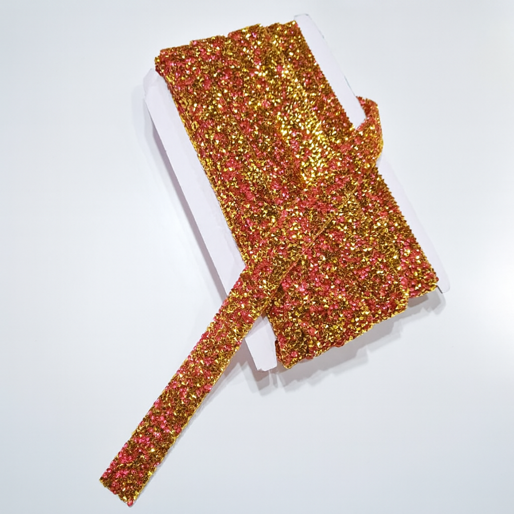 Ütüyle Yapışan Pembe Gold Taşlı Şerit 2 Cm