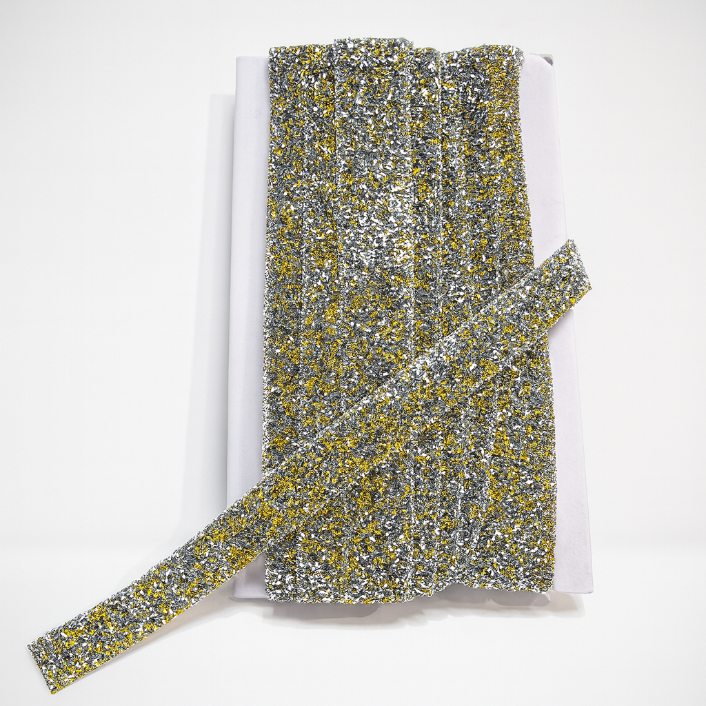 Ütüyle Yapışan Sarı Gümüş Taşlı Şerit 2 Cm