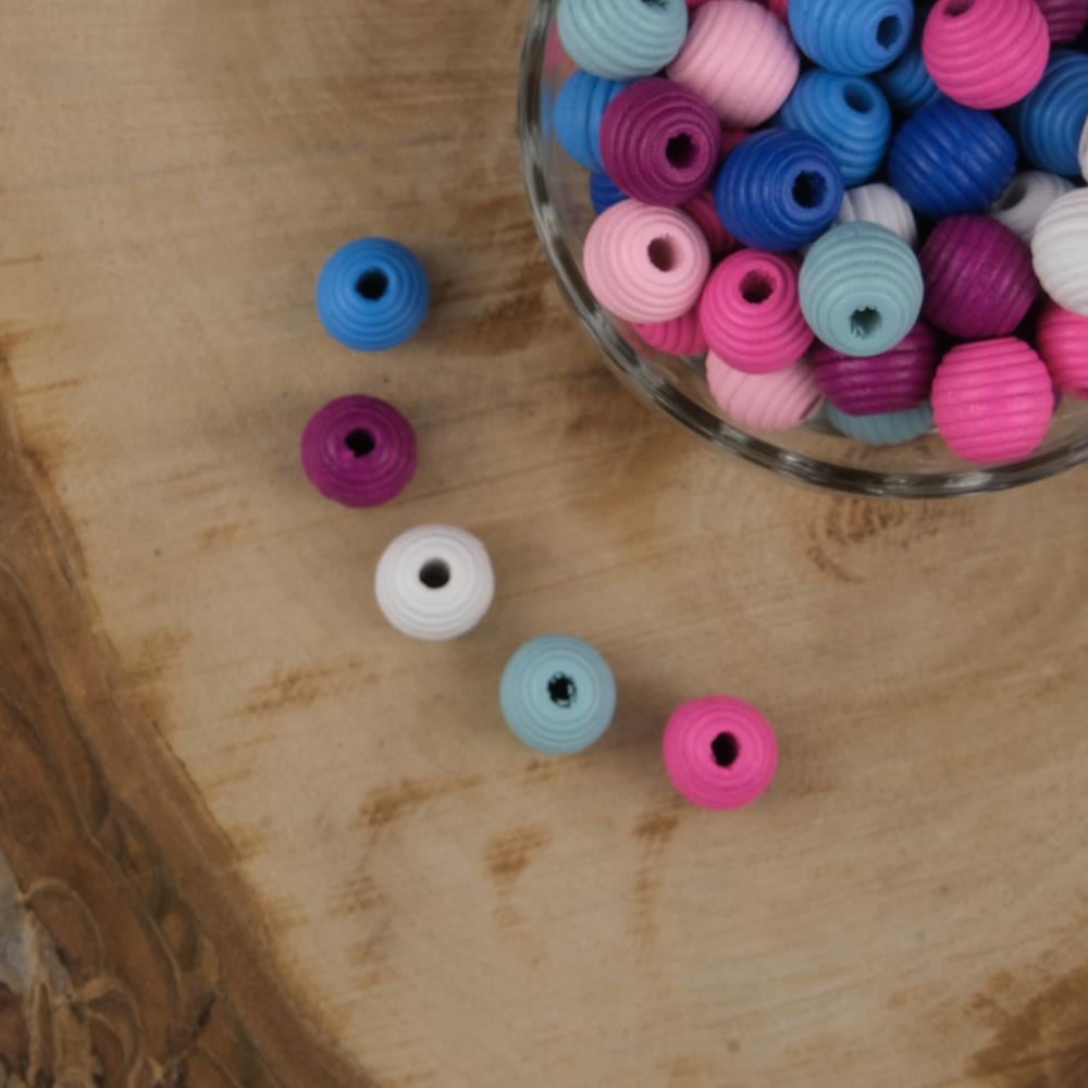 Vernikli Ahşap Boncuk 13 mm Karışık Renk Desenli Ahşap Boncuk 1 Kg   