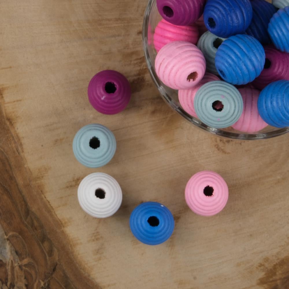 Vernikli Ahşap Boncuk 18 mm Karışık Renk Desenli Ahşap Boncuk 1 Kg   